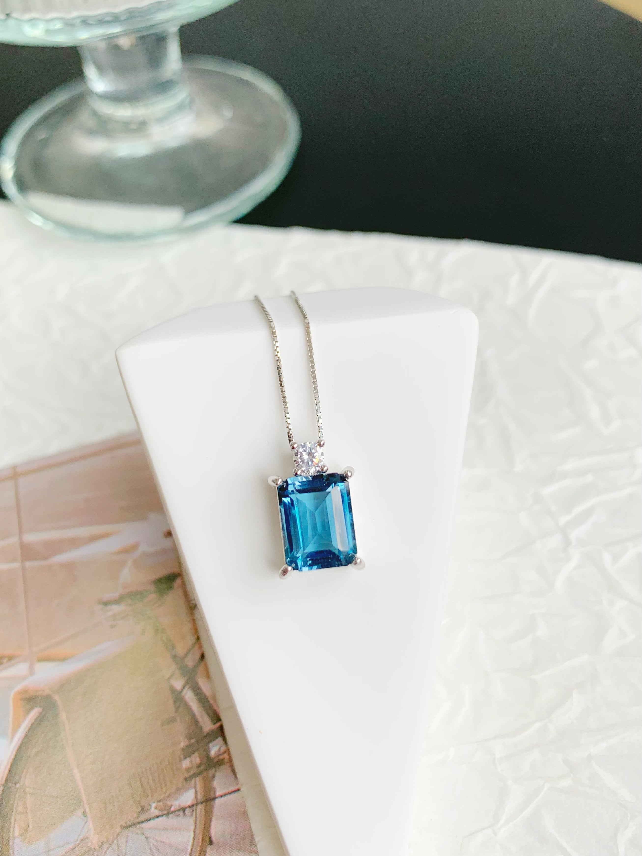 S925 Silver Natural London Blue Topaz Solitaitr Silver Pendant