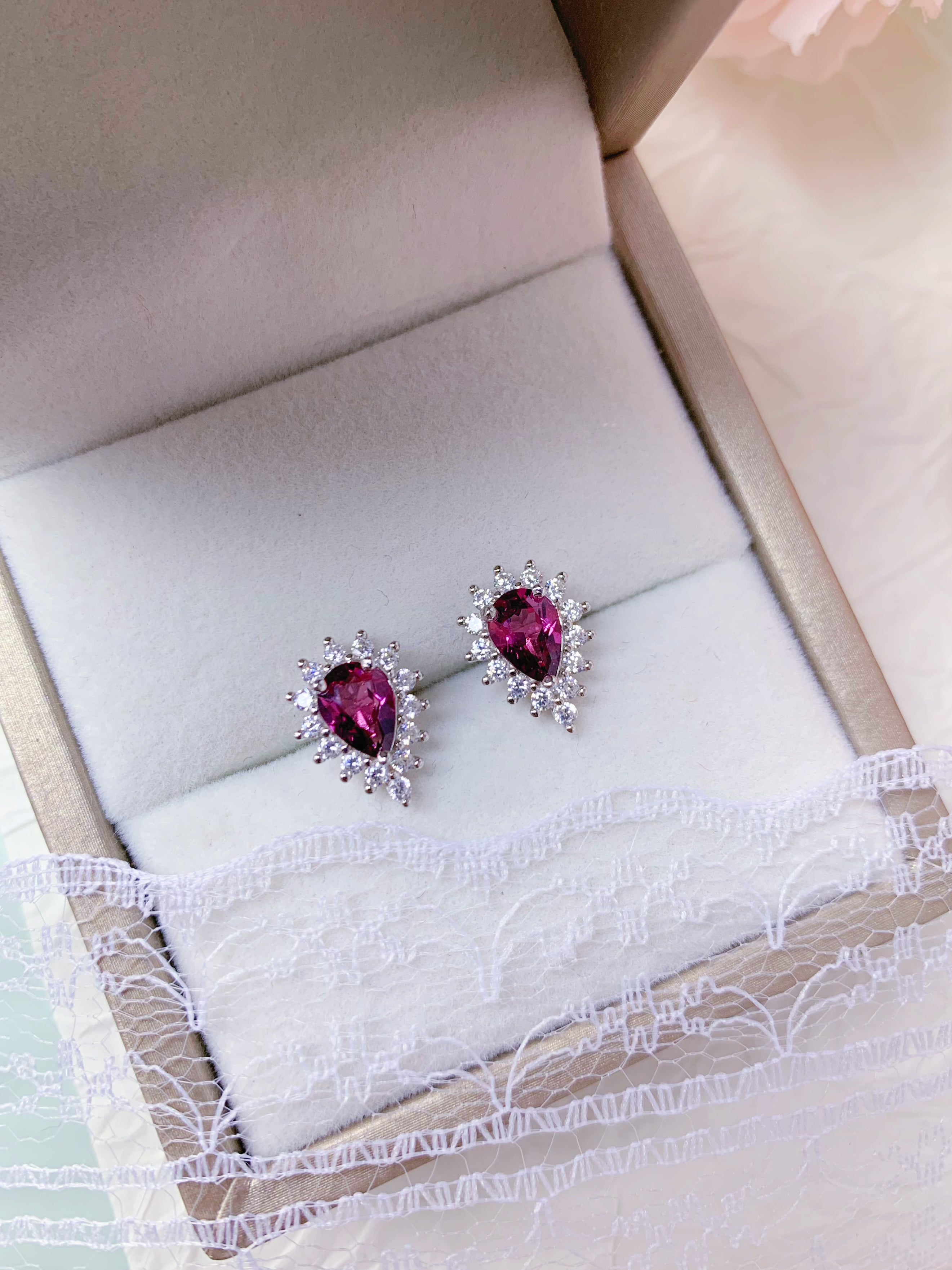 S925 Silver Natural Rhodolite Pear Elegant Party Earrings