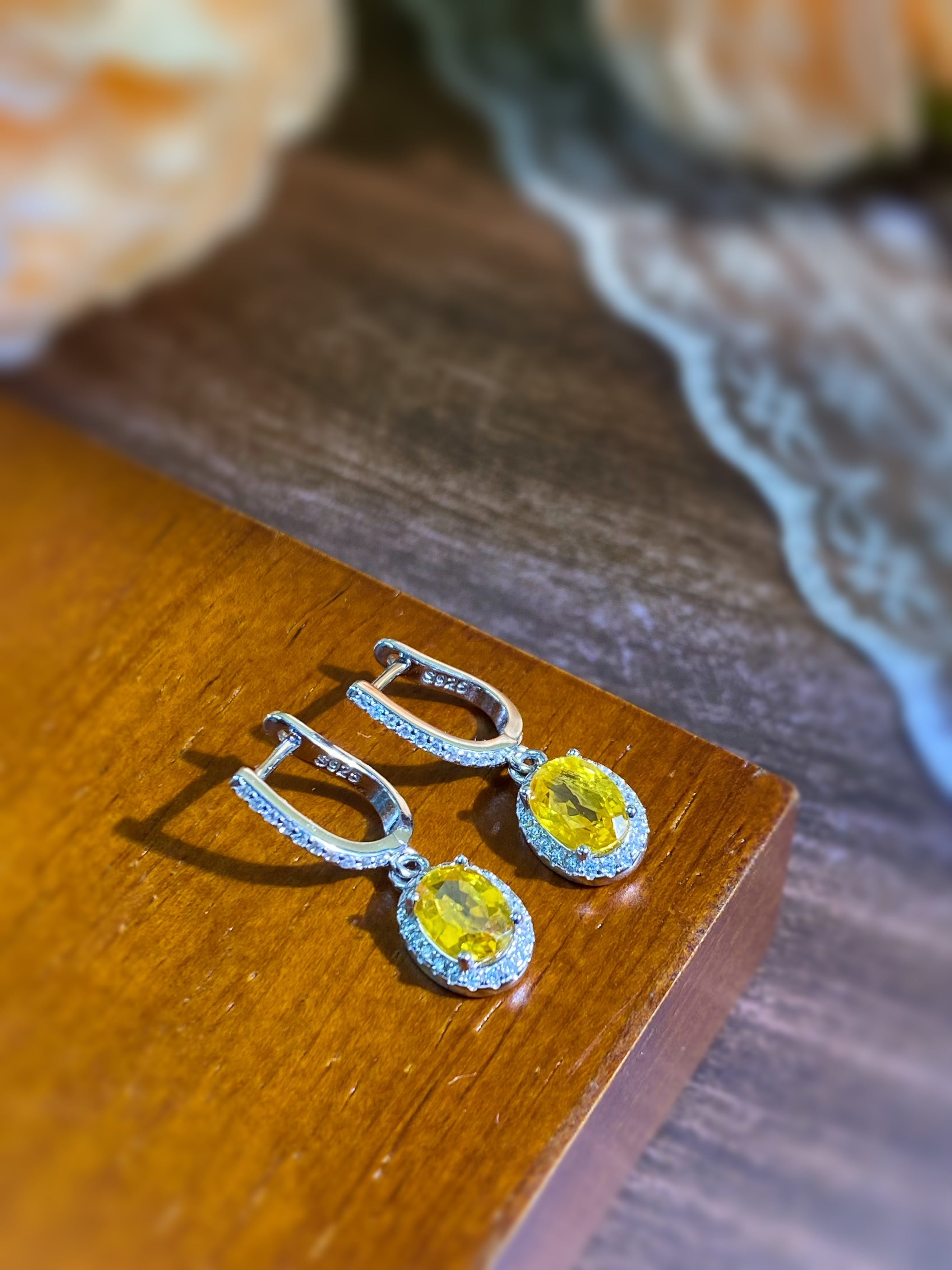 S925 Silver Natural Yellow Sapphire Earrings Collection