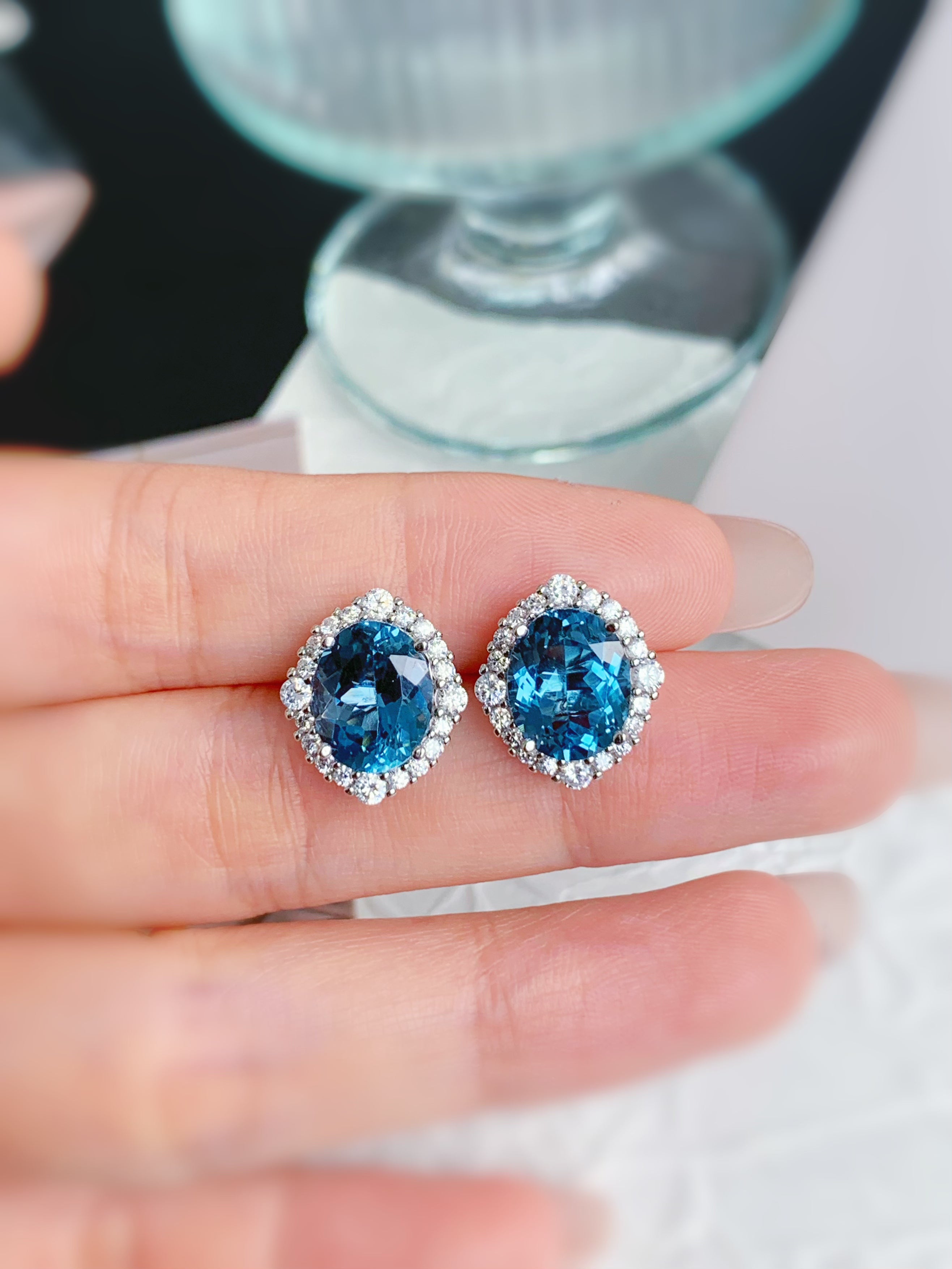S925 Silver Natural London Blue Topaz Halo Star Earrings