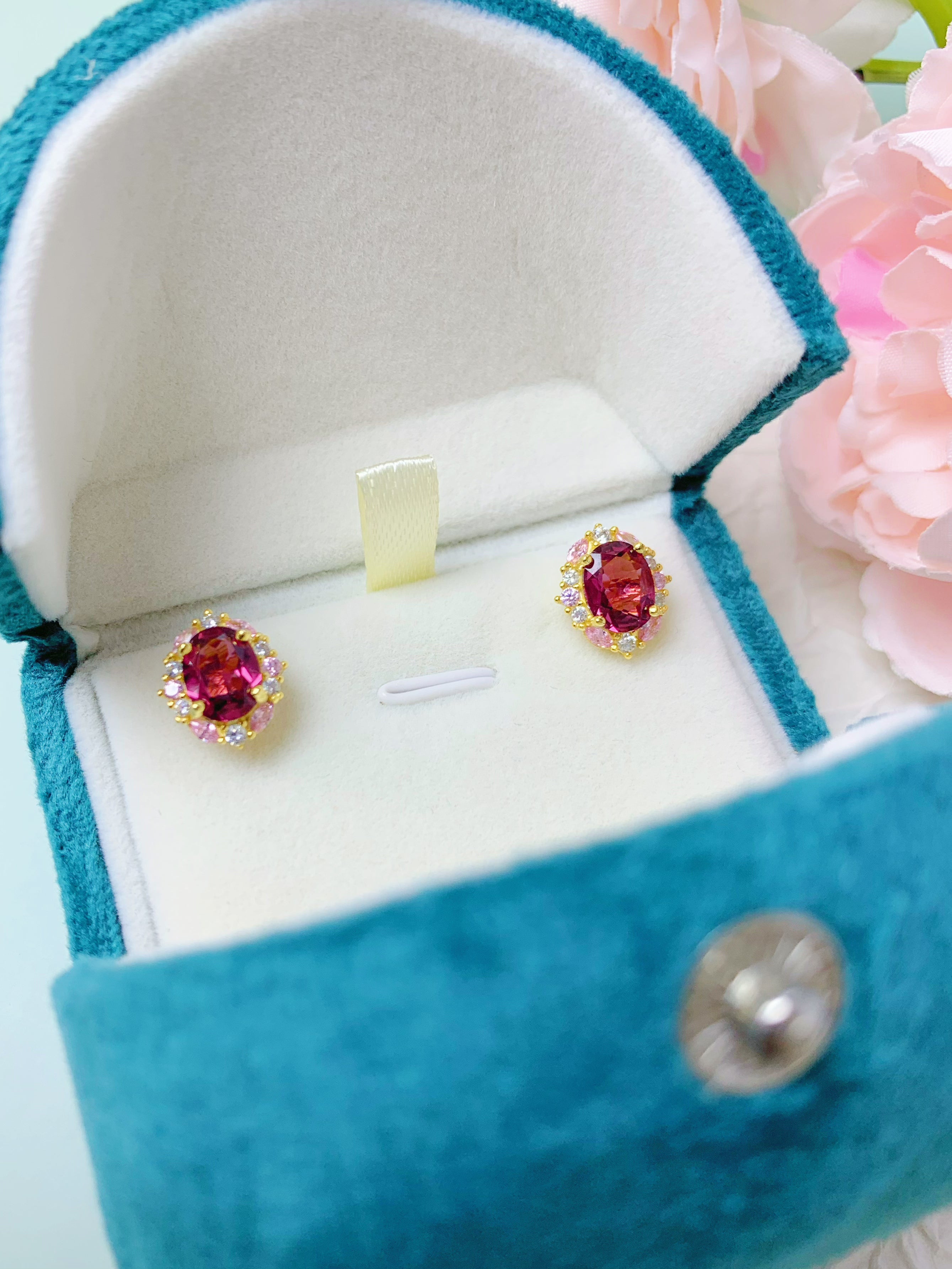 S925 Silver Natural Rhodolite Oval Luxury Daily Earrings