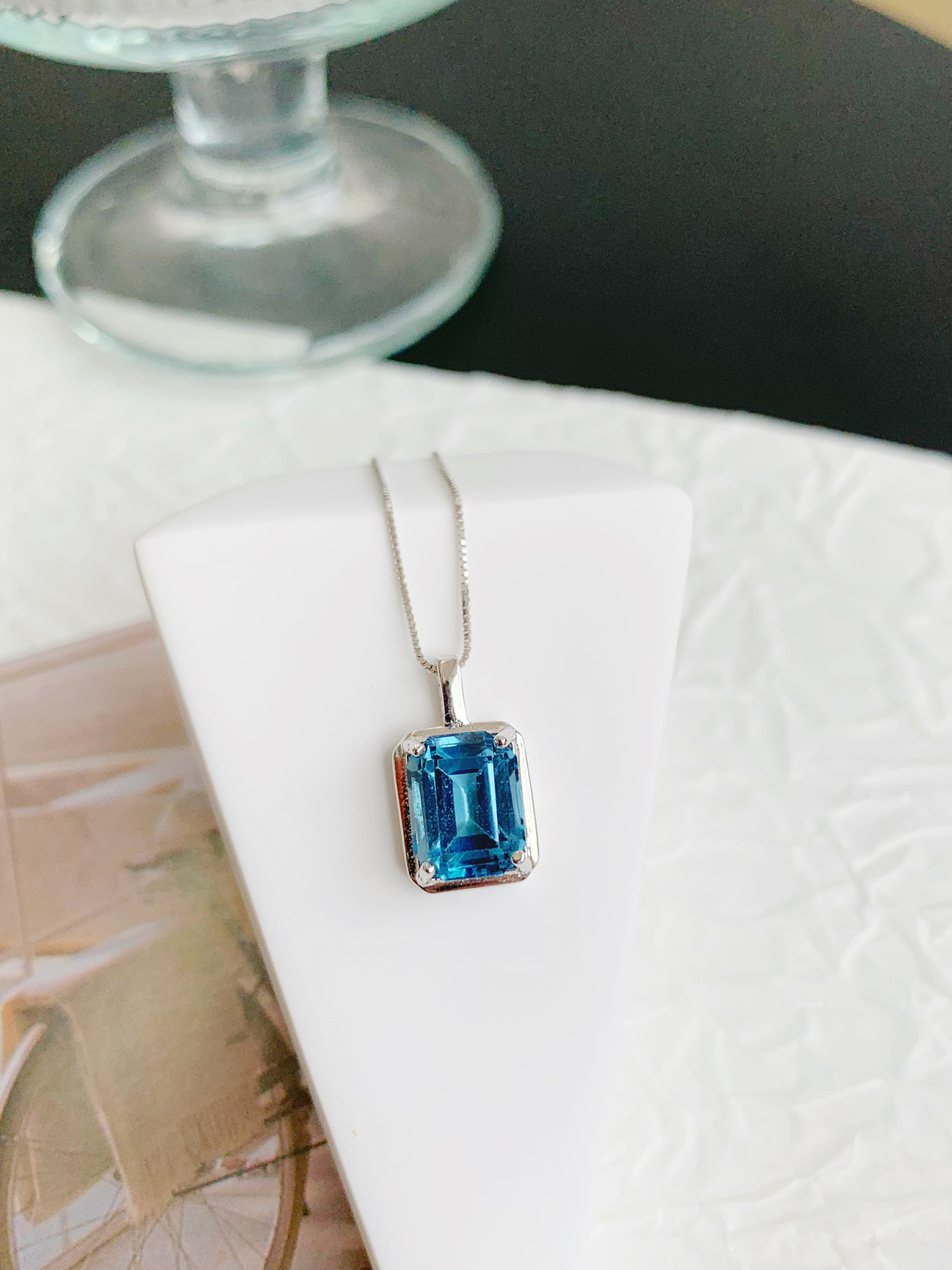 S925 Silver Natural London Blue Topaz Minimalist Silver Pendant