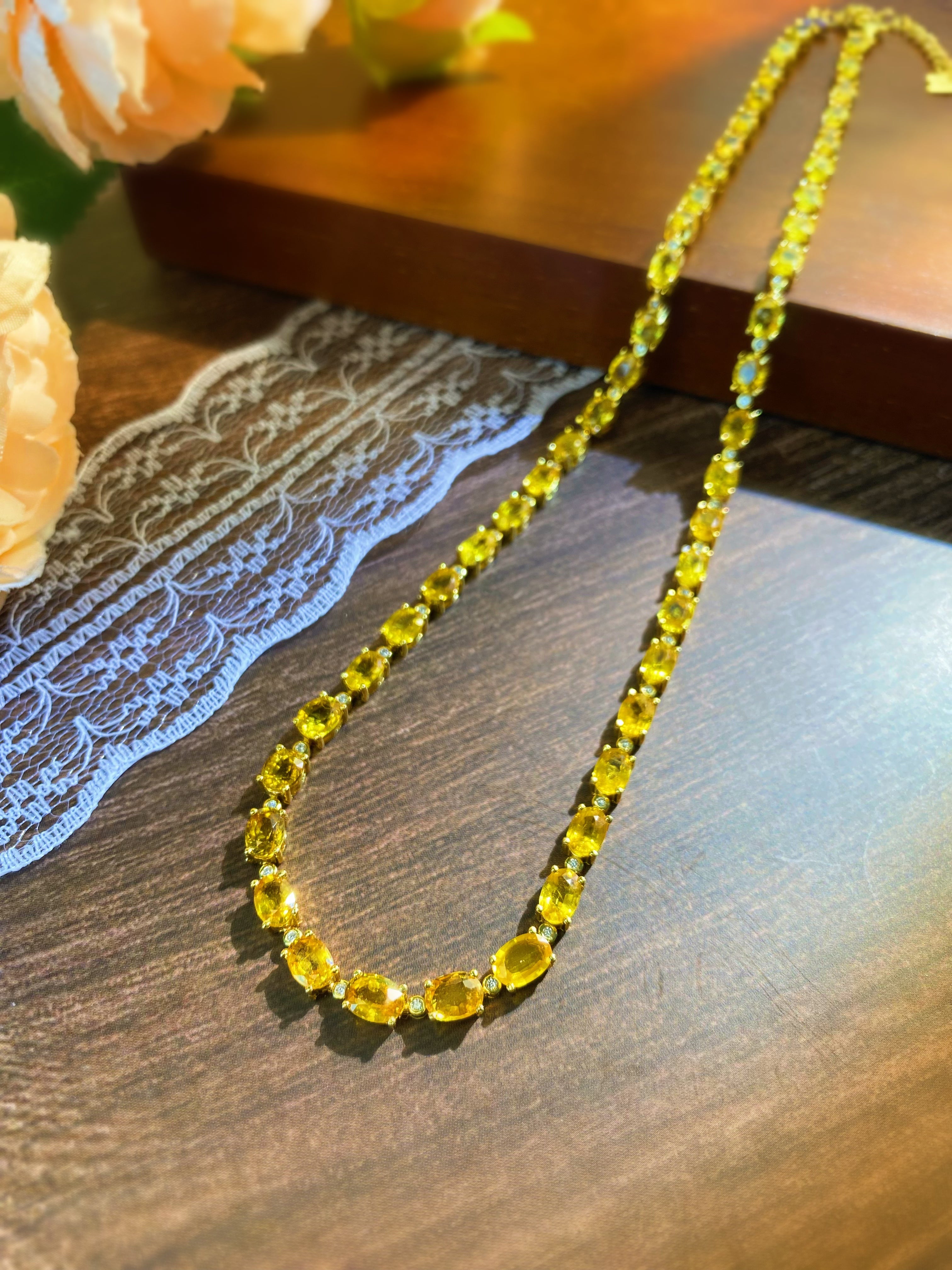 S925 Silver Natural Yellow Sapphire Necklace