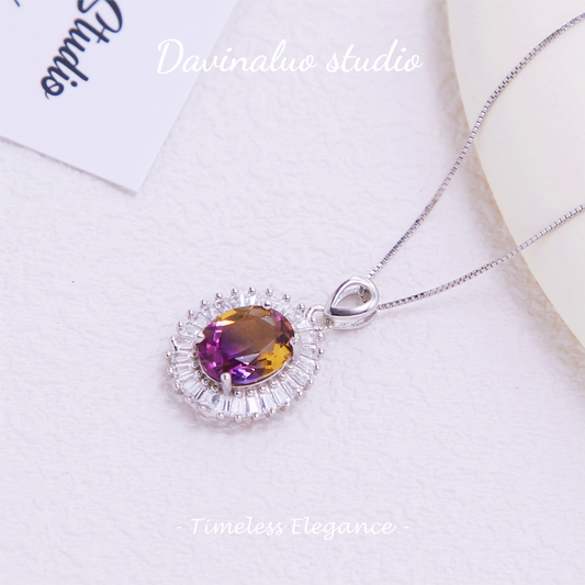 S925 Silver Natural Amethyst Sunflower Necklace ZJN006