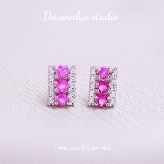 S925 Silver Natural Sapphire Pink Sapphire Earrings LBSE006