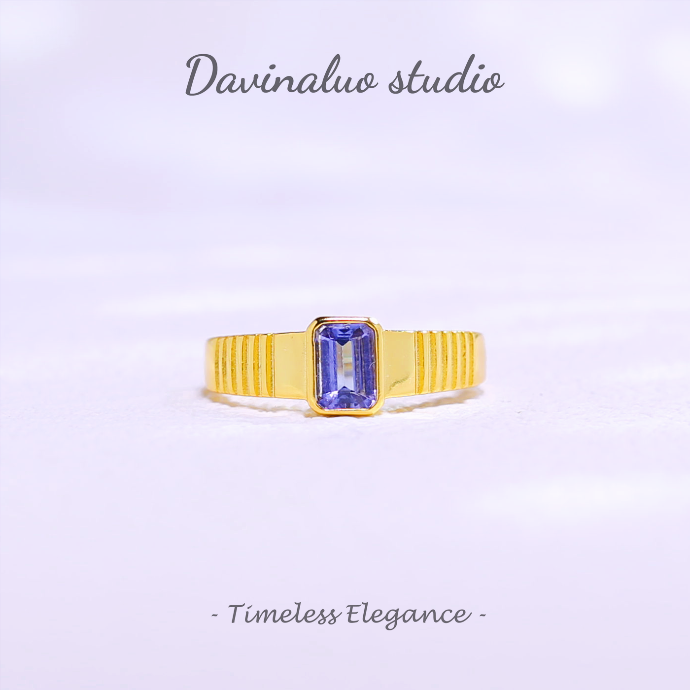 S925 Silber Natürlicher Tansanit Gold Würfel Zucker Ring TSR021