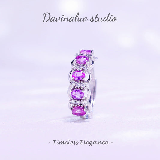 S925 Silver Natural sSapphire Pink Sapphire Row Ring LBSR043