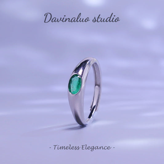 S925 Silver Natural Emerald Simple And Generous Ring ZMLR017