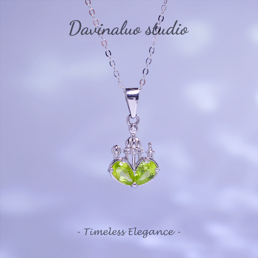 S925 Silver Natural Peridot Heart Necklace GLN005