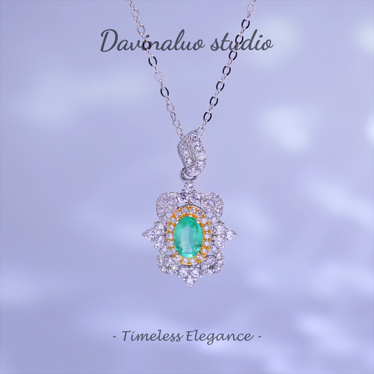 S925 Silver Natural Emerald Full Set Sun Flower Necklace ZMLN006