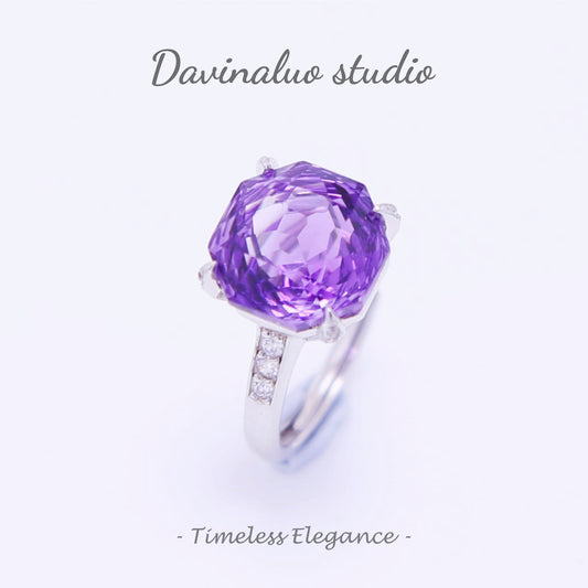 S925 Silver Natural Amethyst Round Cut Delicate Ring ZJR004