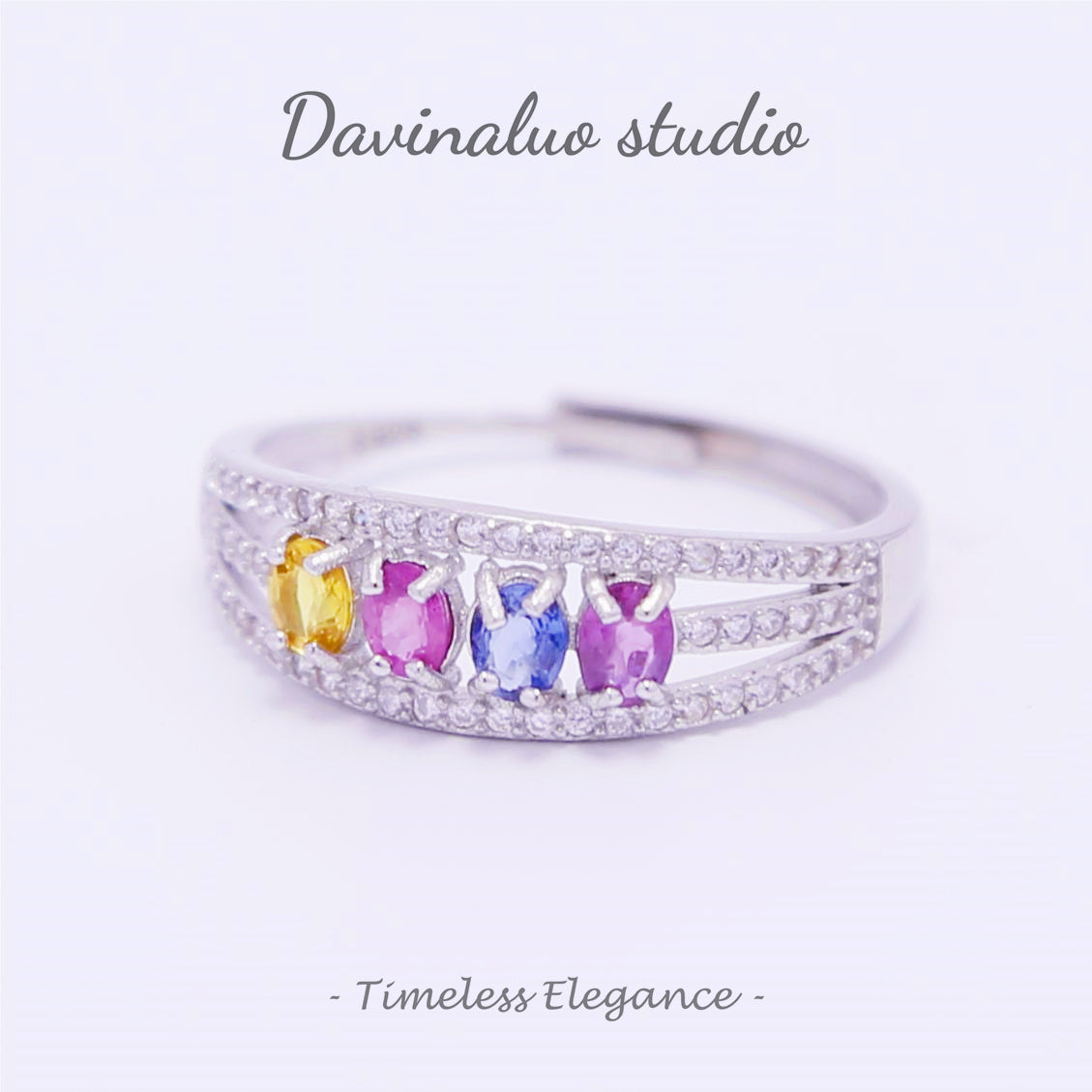 S925 Silber Natürlicher Saphir Regenbogen Reihen Diamant Ring LBSR013