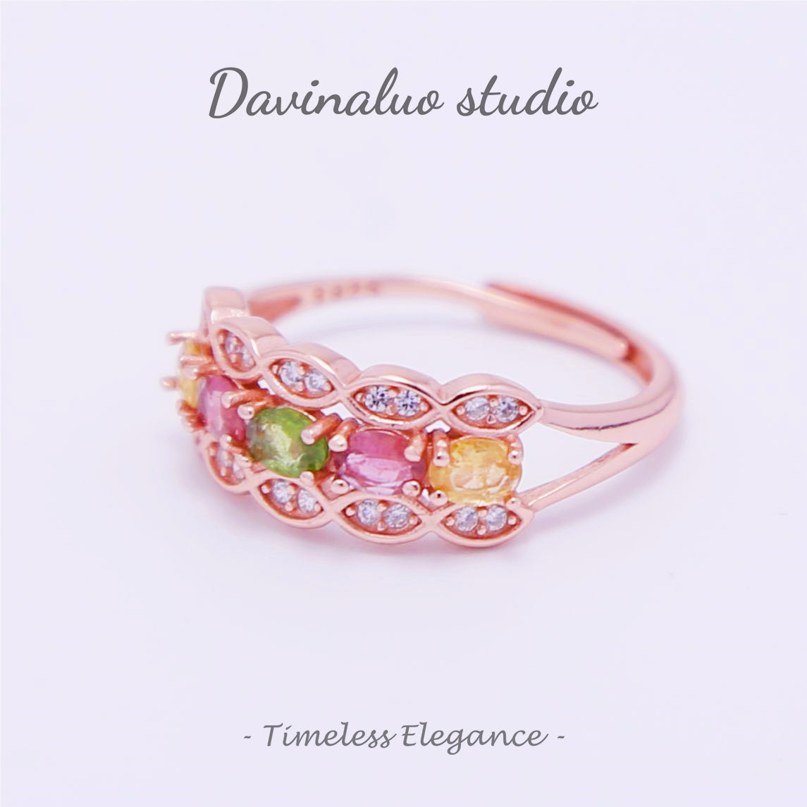 S925 Silber Natürlicher Turmalin Temperament Regenbogen Ring BXR008