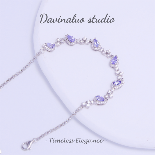 S925 Silver Natural Tanzanite Water Drop Blue Diamond Bracelet TSB006