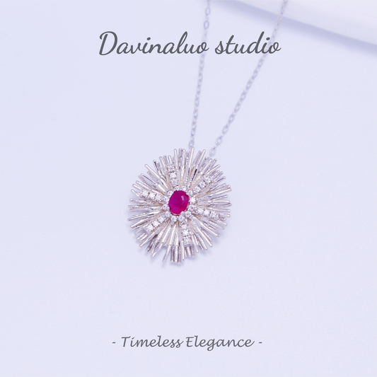 S925 Silver Natural Ruby Dandelion Necklace HBSN005