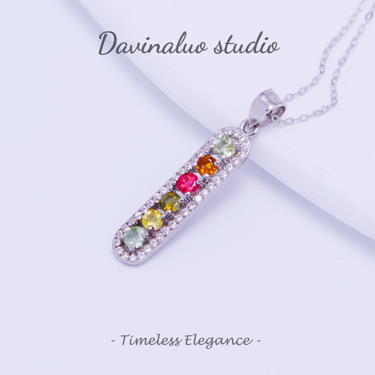 S925 Silver Natural Tourmaline Skittles Necklace BXN002