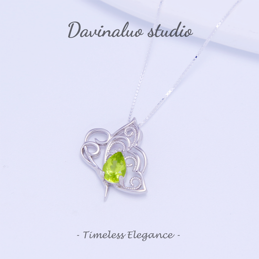 S925 Silver Natural Peridot Maple Leaf Necklace GLN004