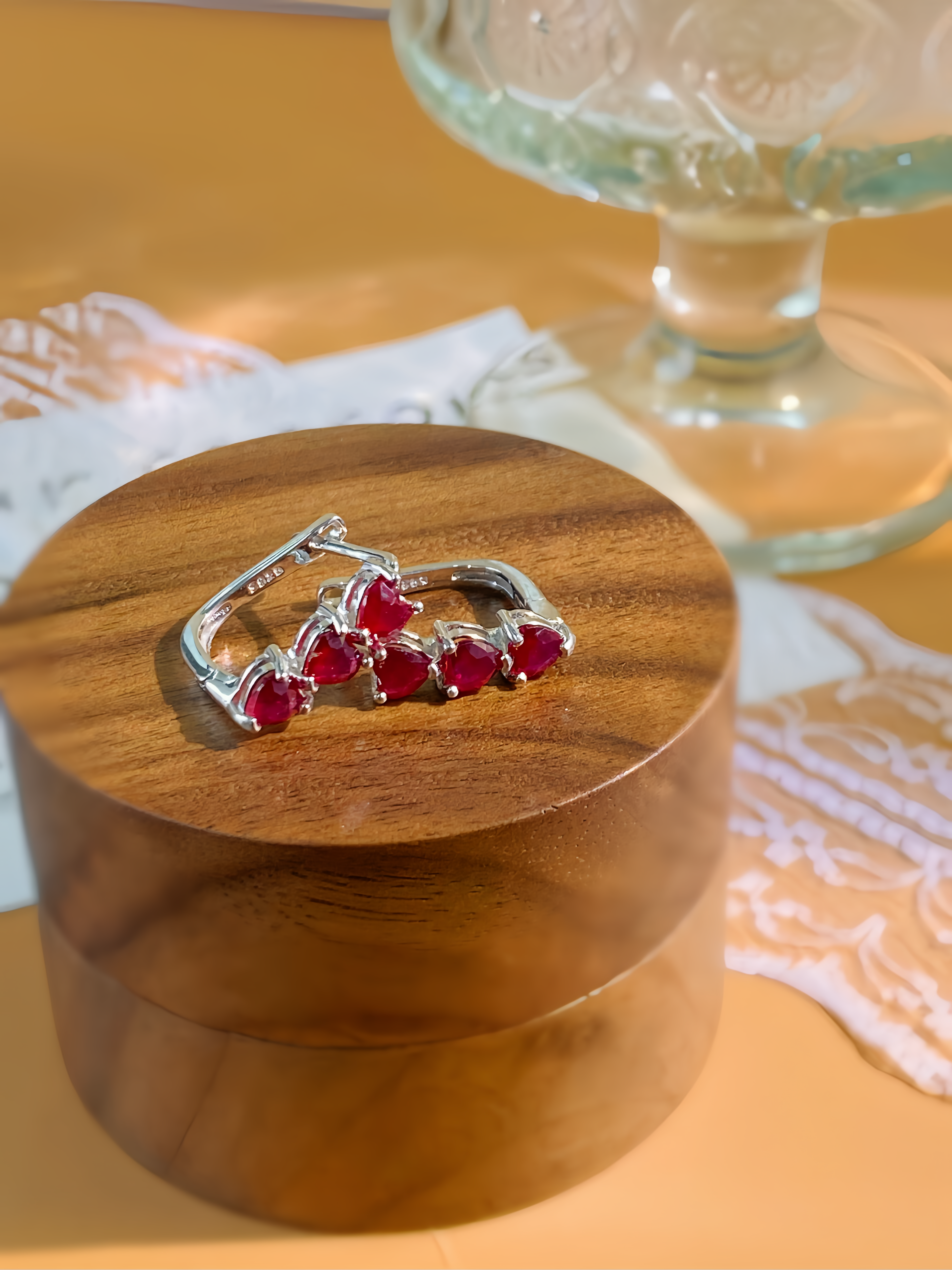 S925 Silver Natural Pigeon Blood Red Ruby Heart Shape Earrings Collection