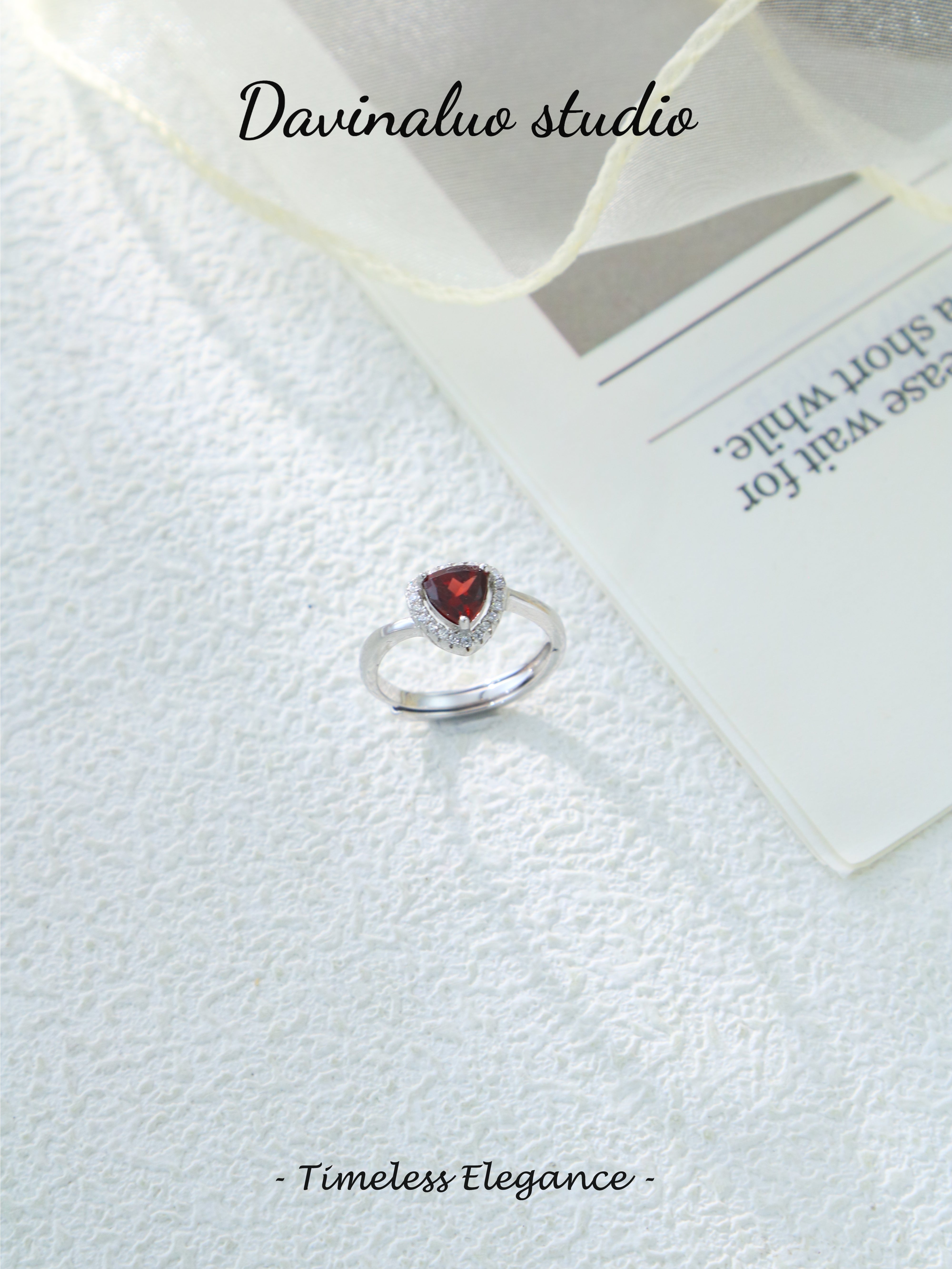 S925 Silver Classic Triangular Cut Garnet Ring