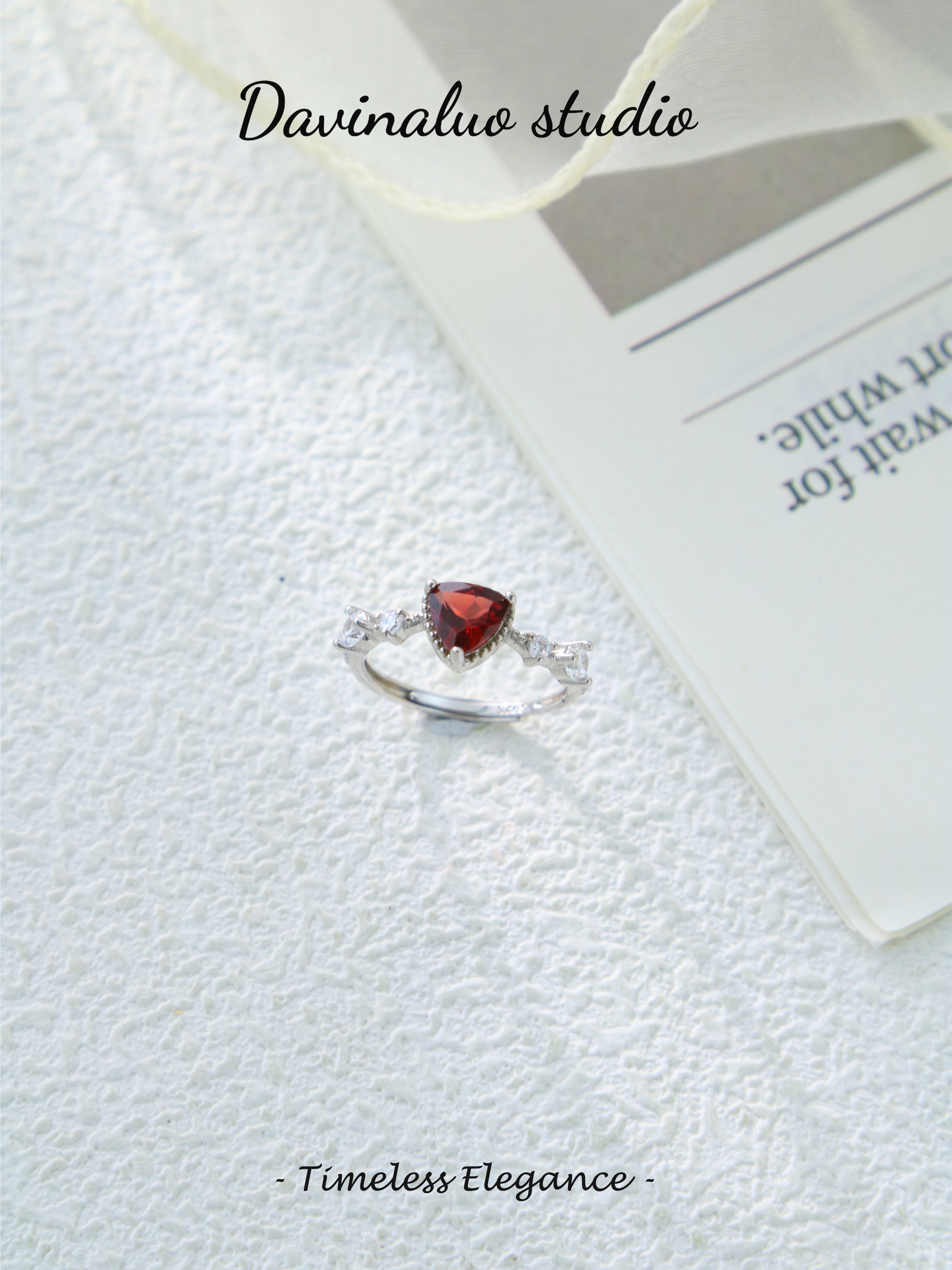 S925 Silver Classic Triangular Cut Garnet Ring