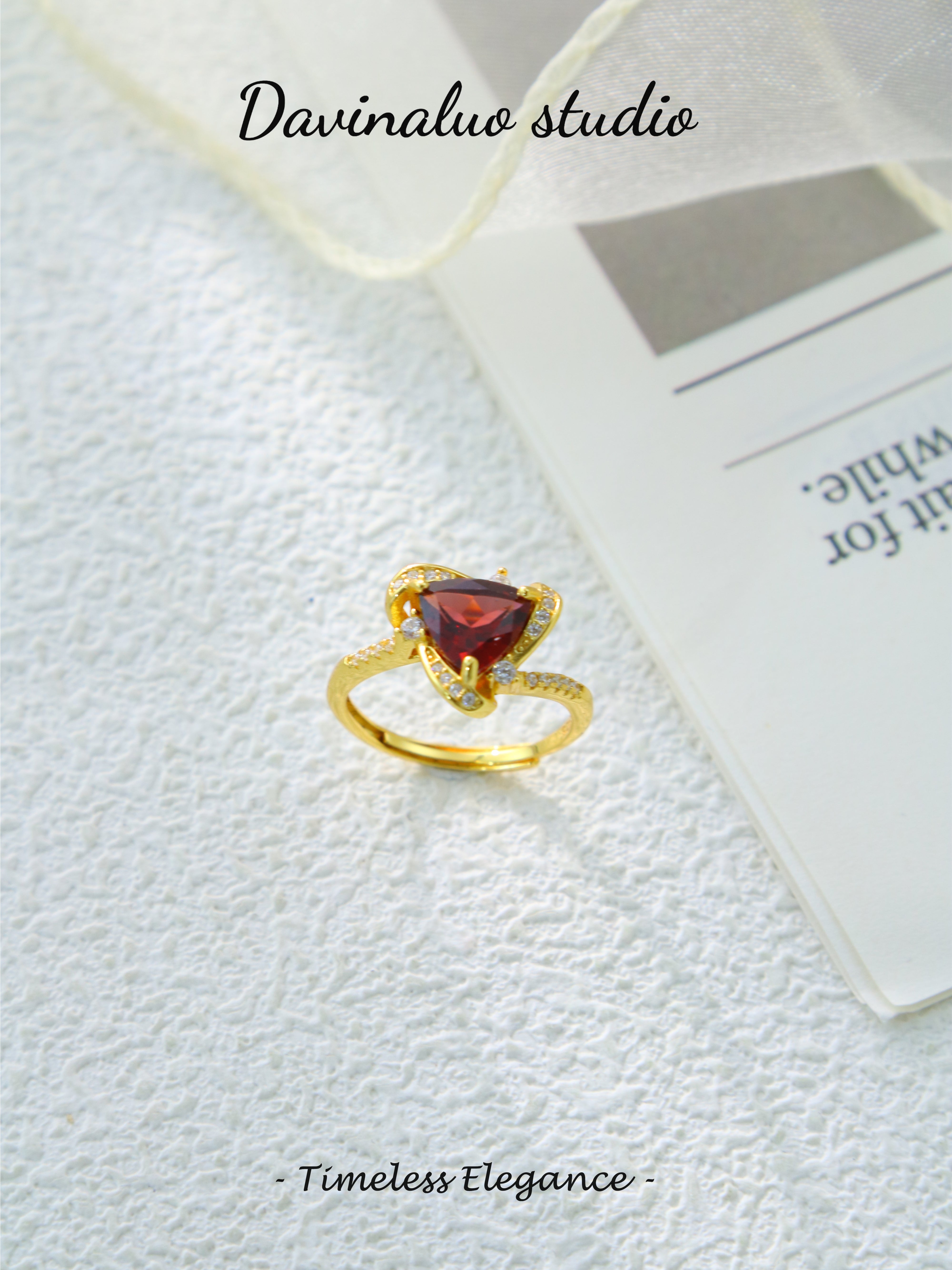 S925 Gold Classic Triangular Cut Garnet Ring