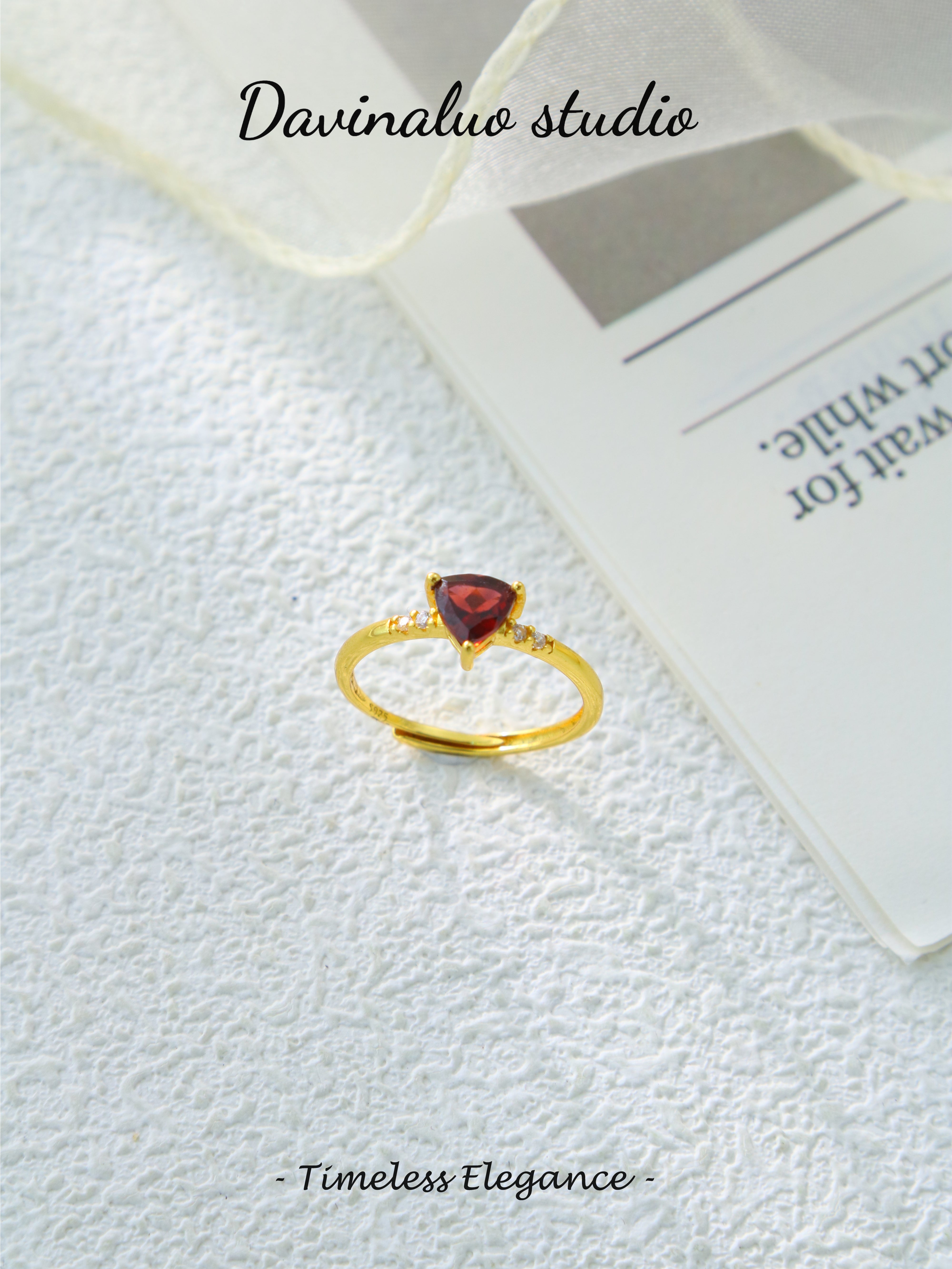 S925 Gold Classic Triangular Cut Garnet Ring