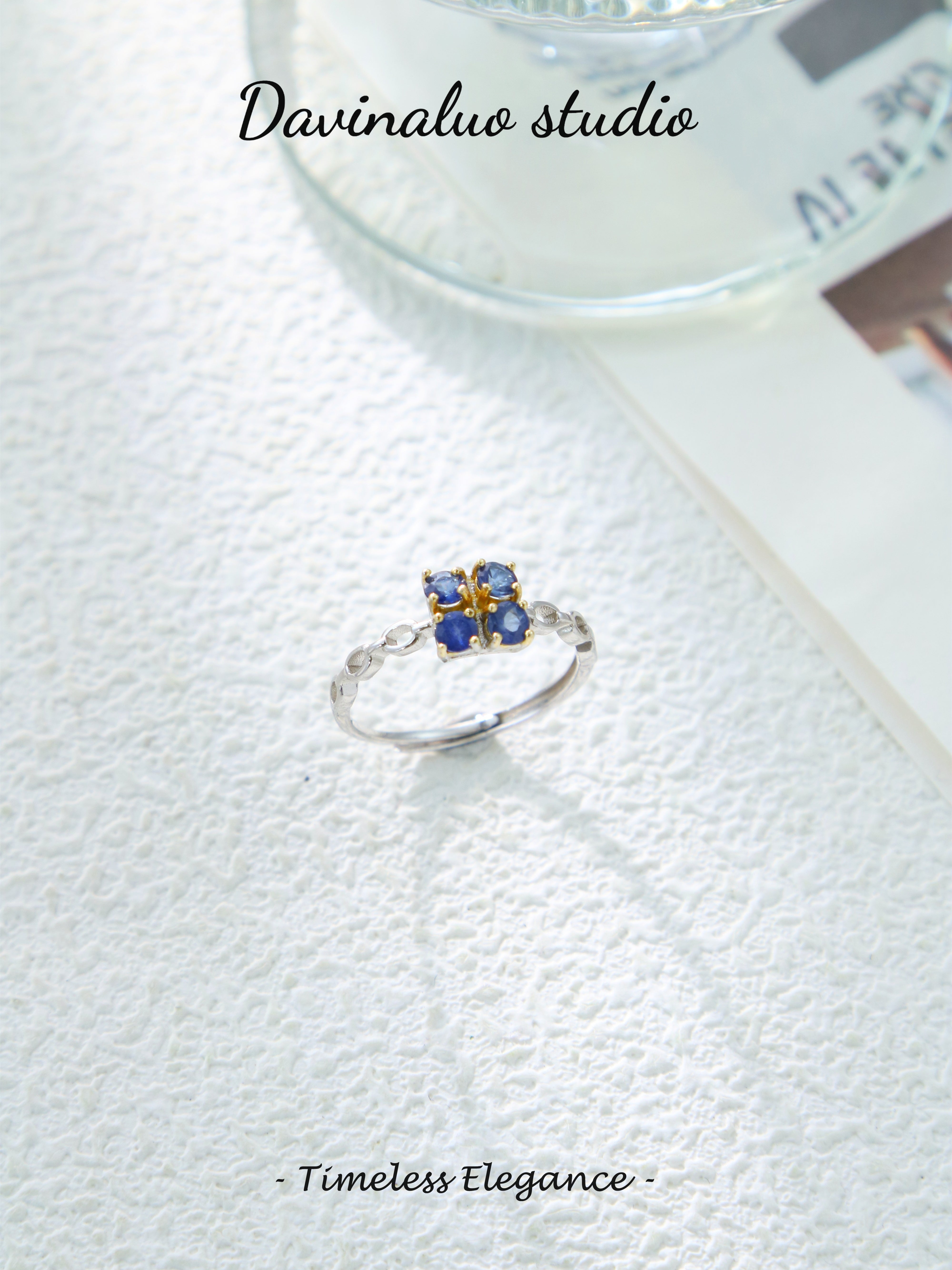 S925 Silver Simple Circular Cut Sapphire Ring