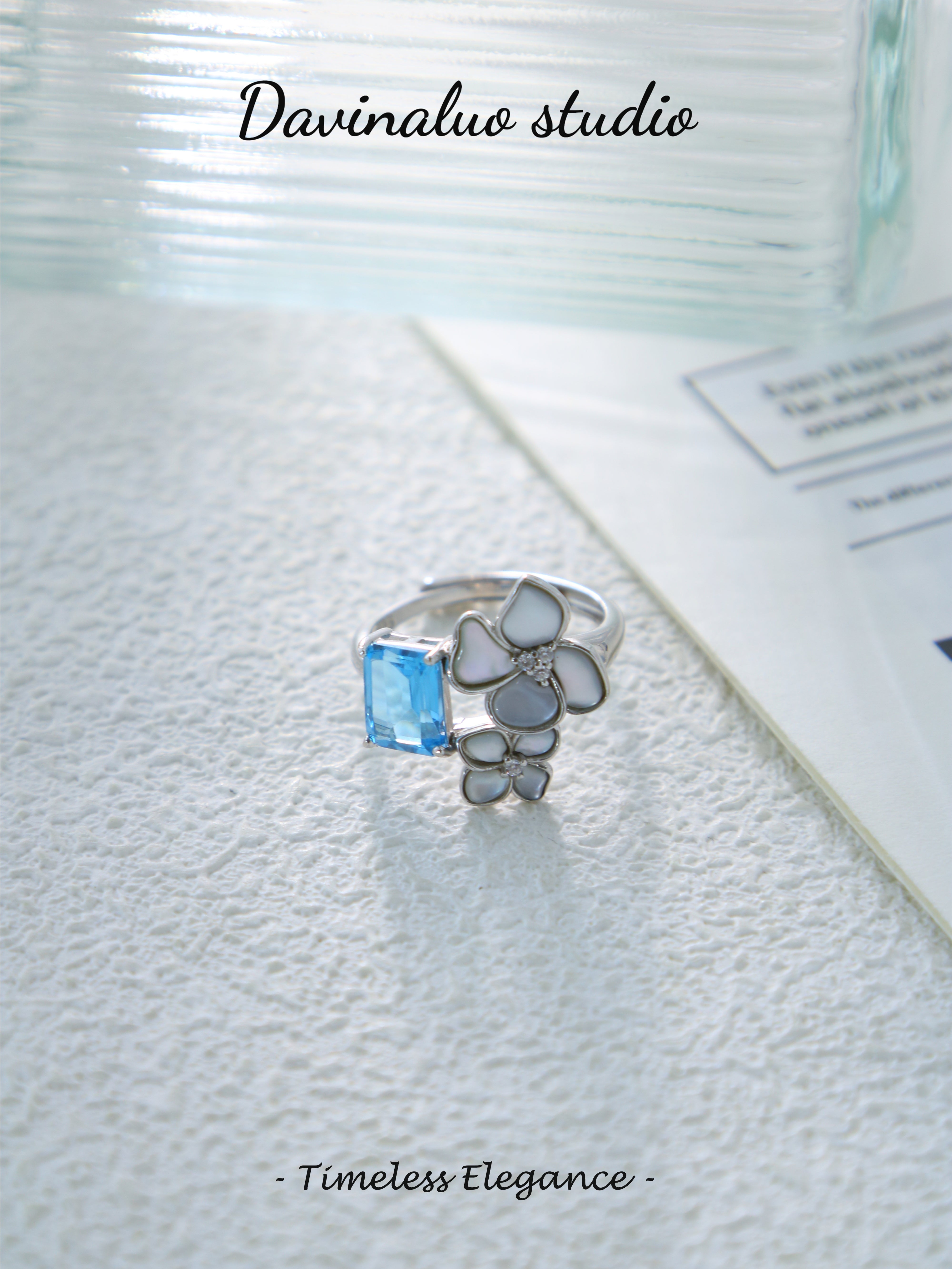 S925 Silver Simple Emerald Cut Topaz Ring