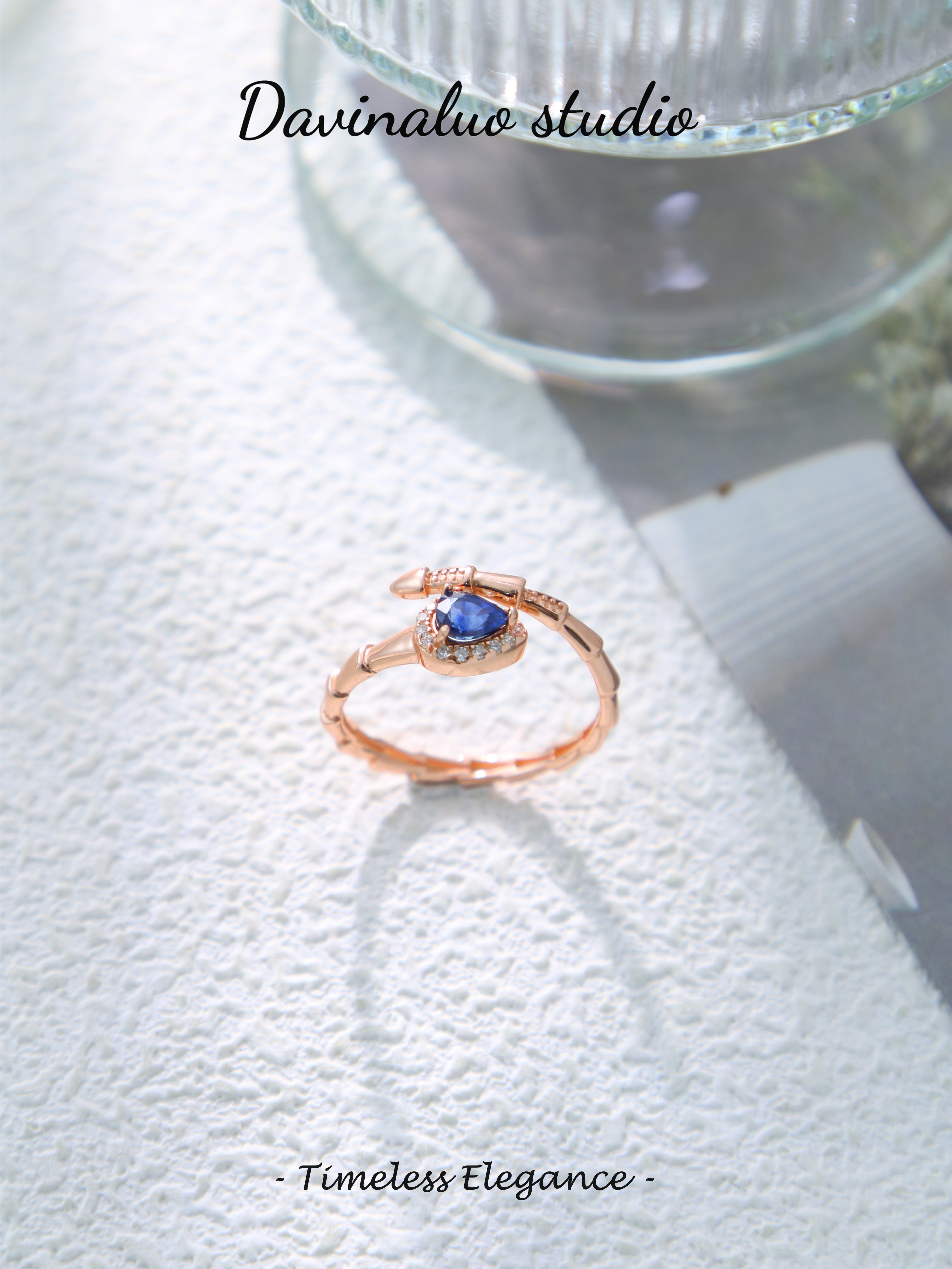 S925 Rose Gold Pear Cut Sapphire Ring