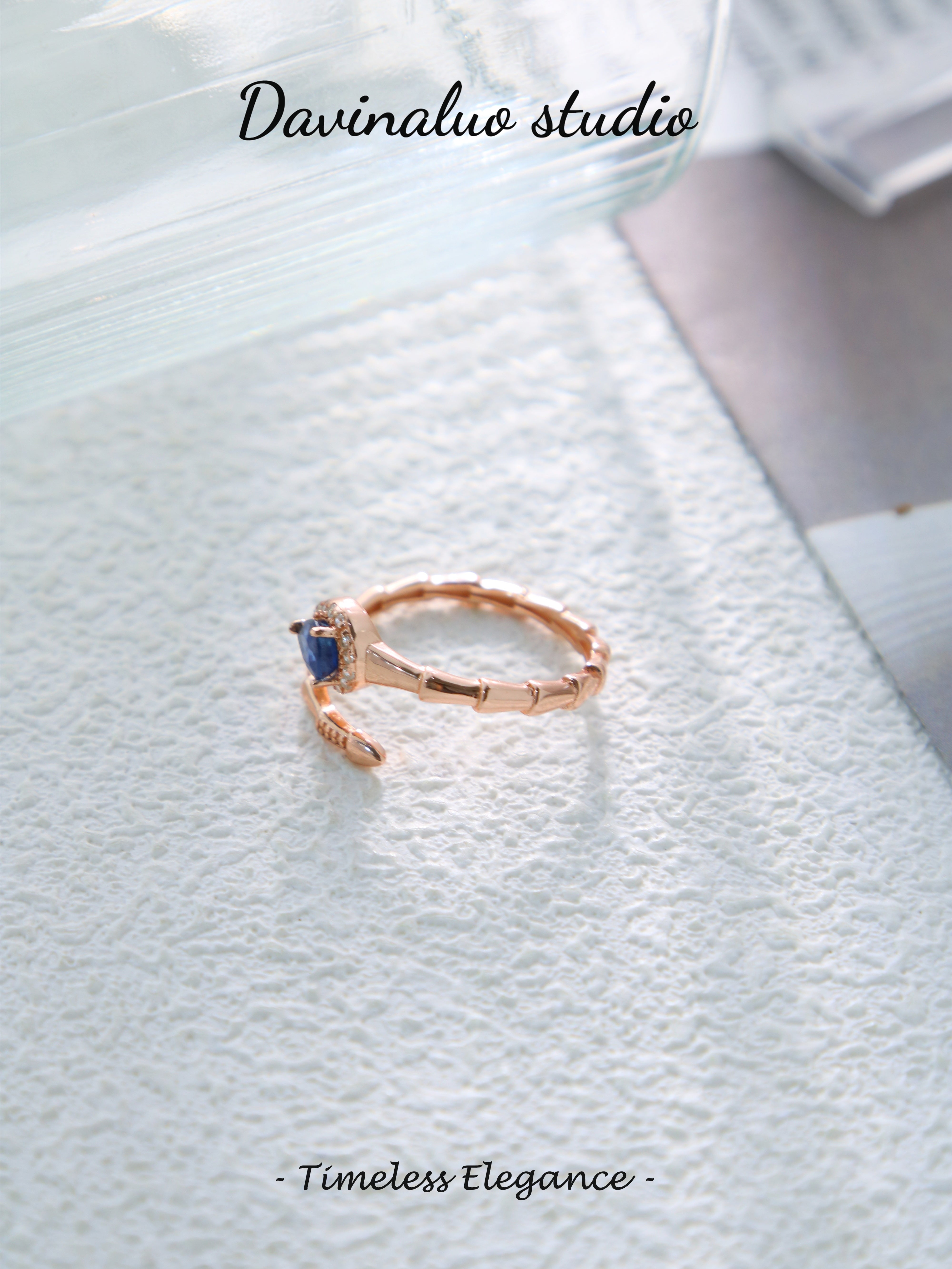 S925 Rose Gold Pear Cut Sapphire Ring