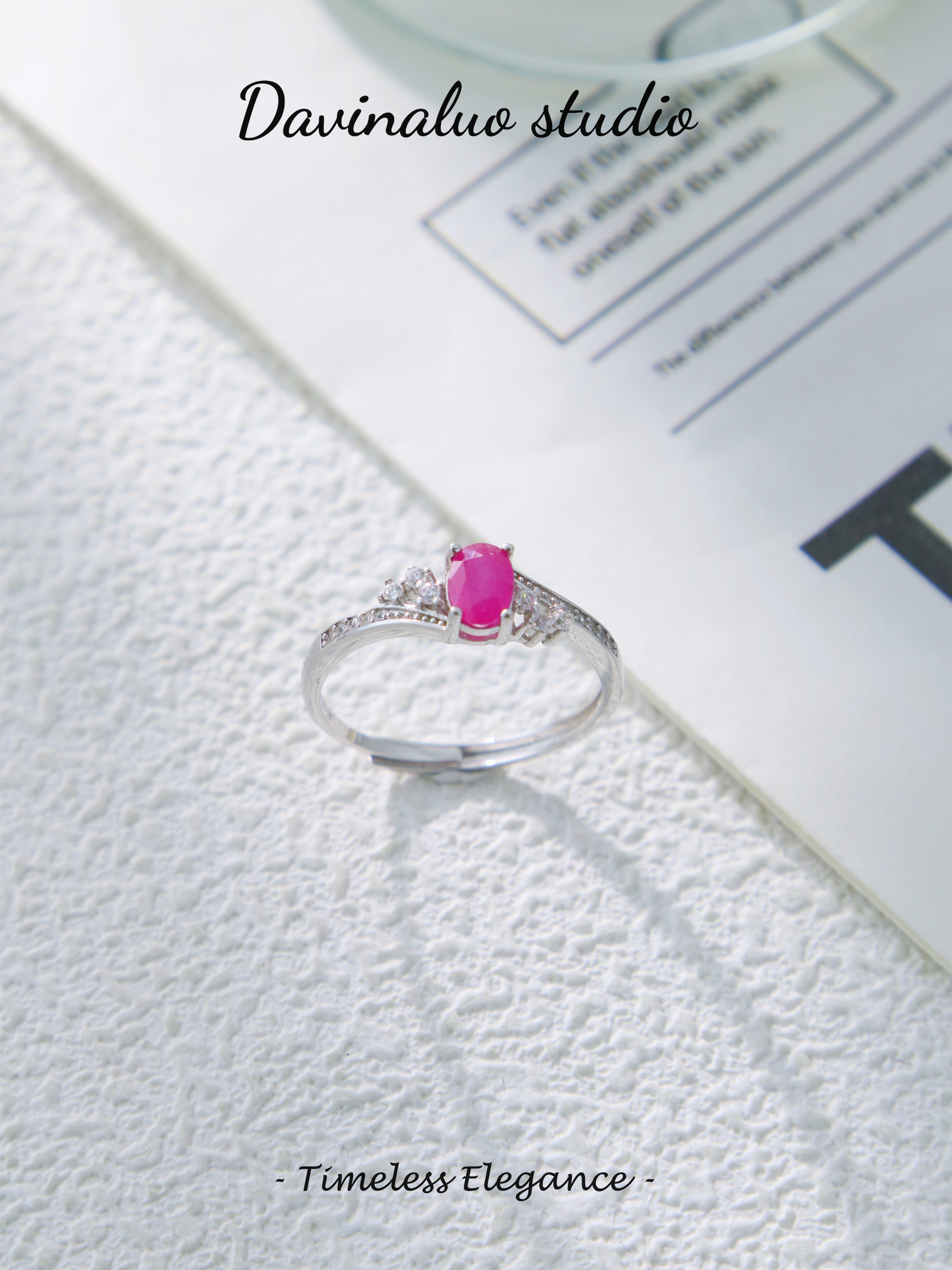 S925 Silver Simple Oval Cut Ruby Ring