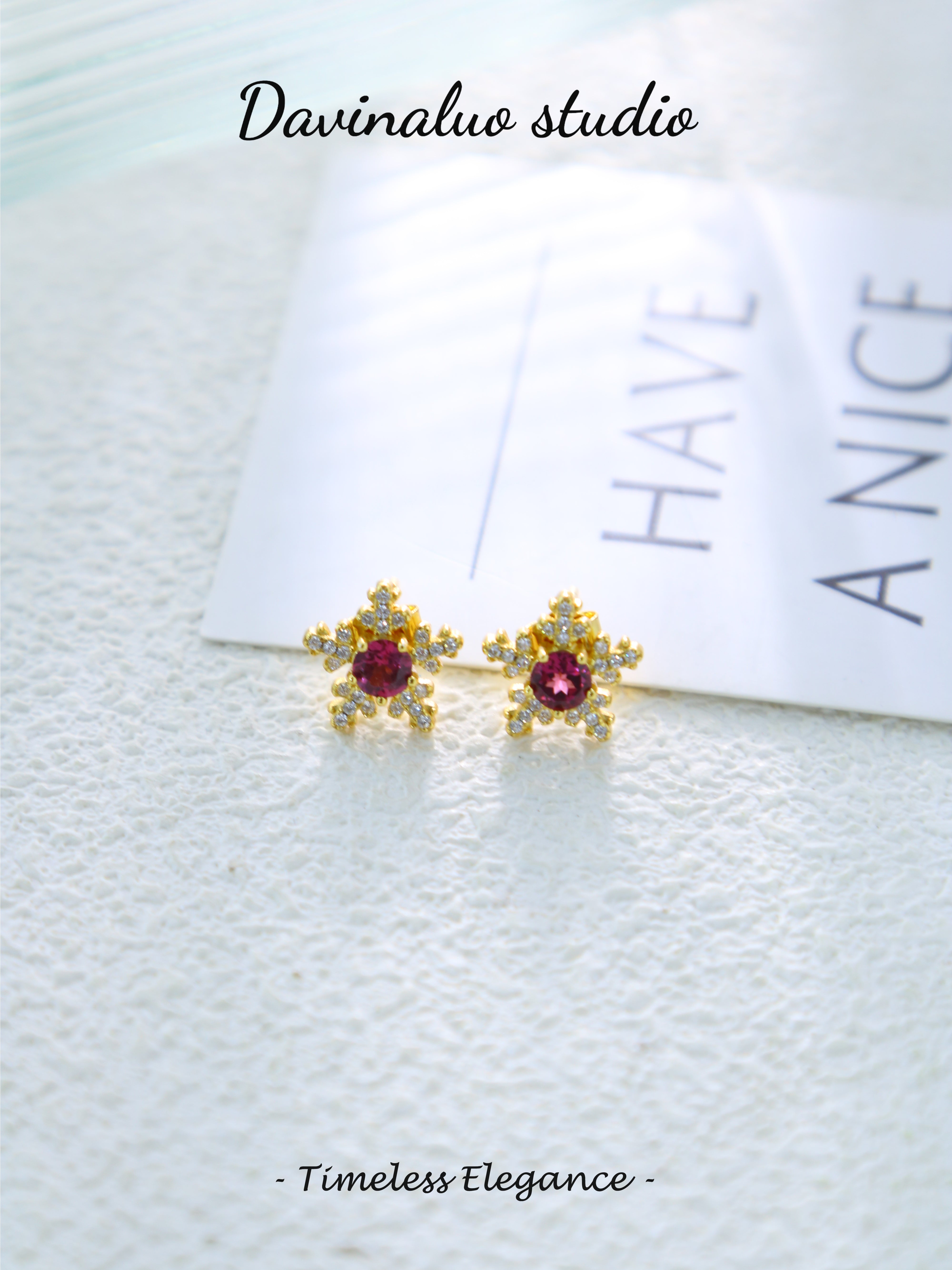 S925 Gold Classic Round Cut Garnet Earrings