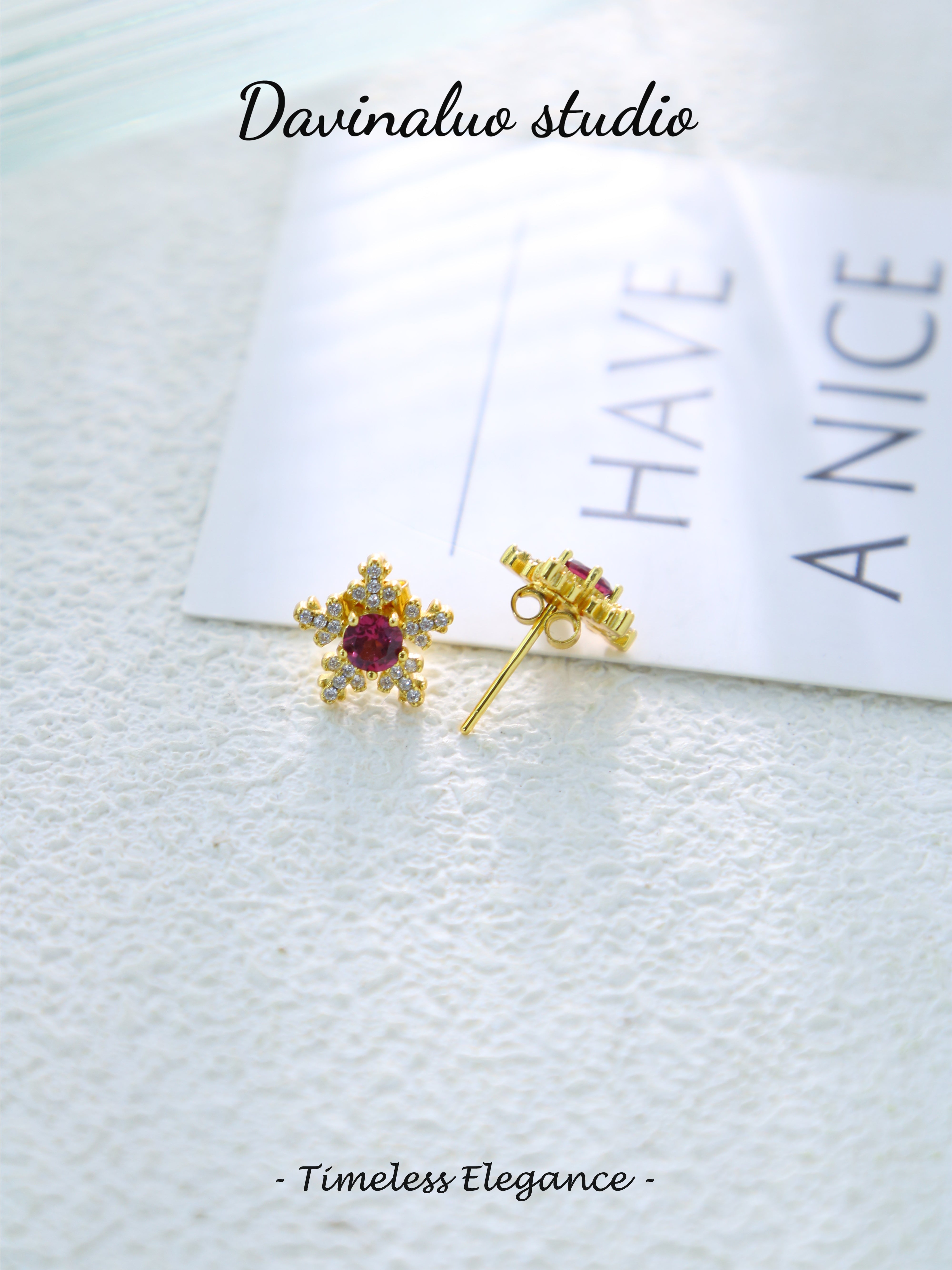 S925 Gold Classic Round Cut Garnet Earrings