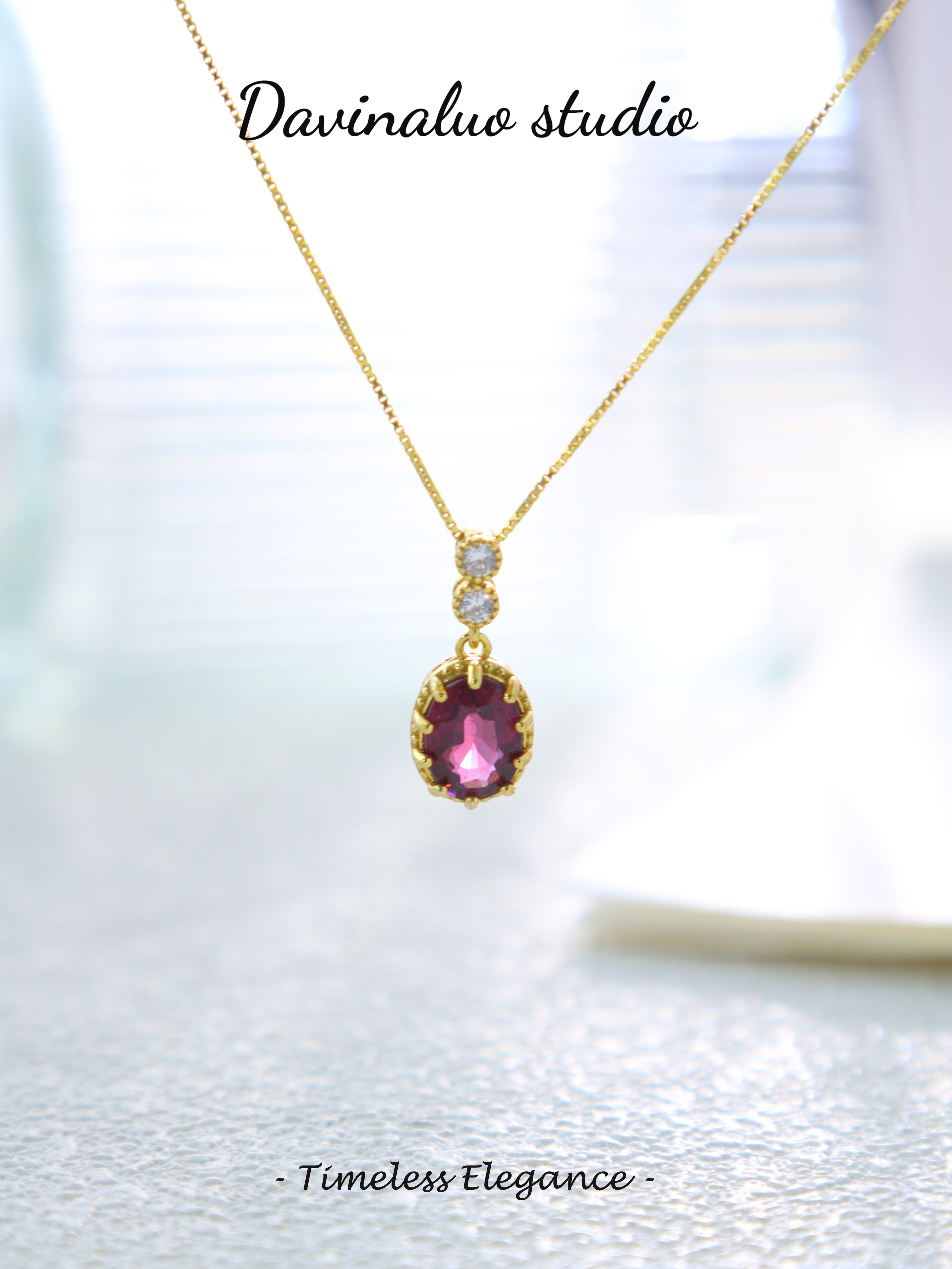 S925 Gold Simple Oval Cut Garnet Pendant