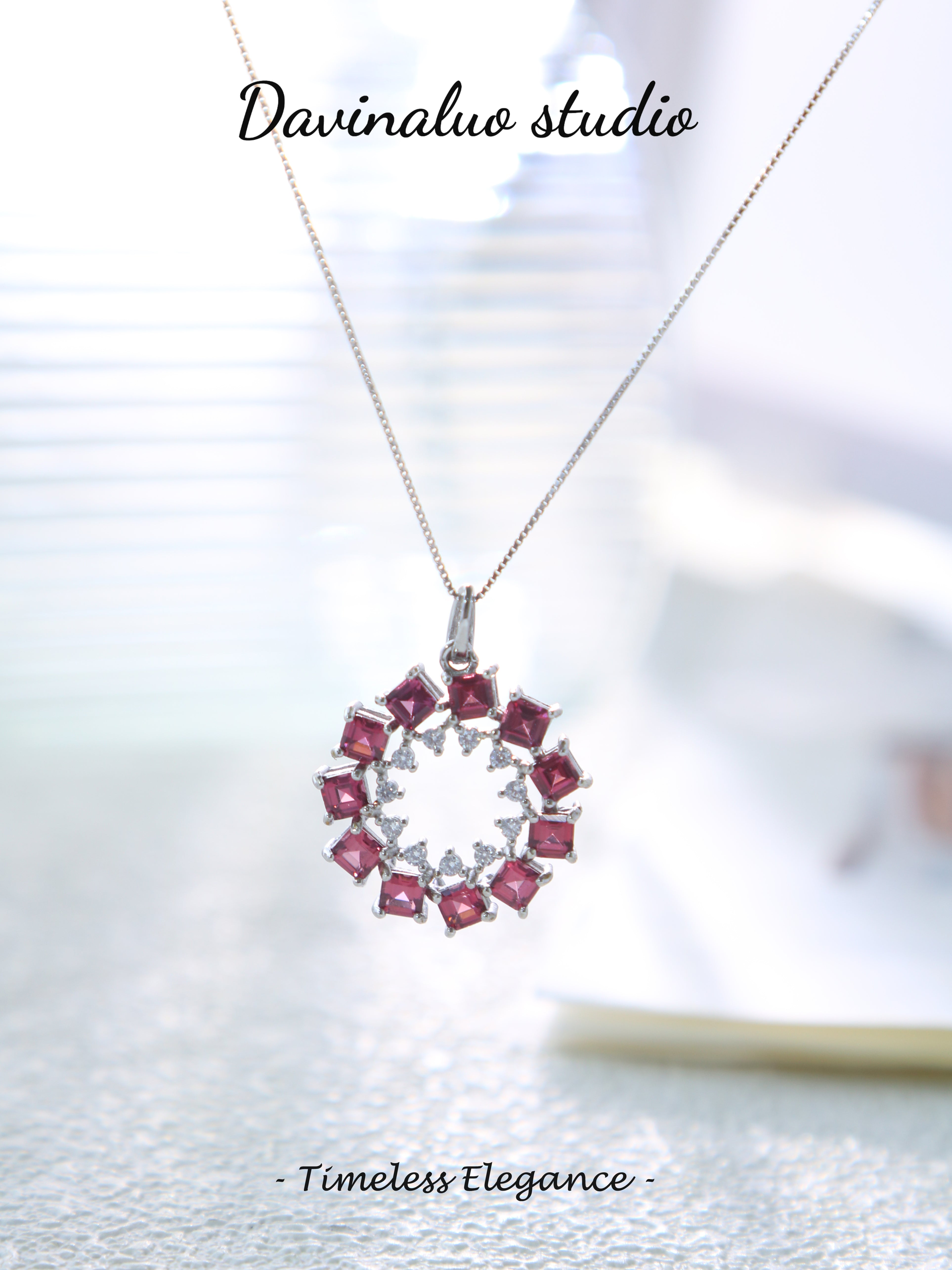 S925 Silver Simple Square Cut Garnet Pendant