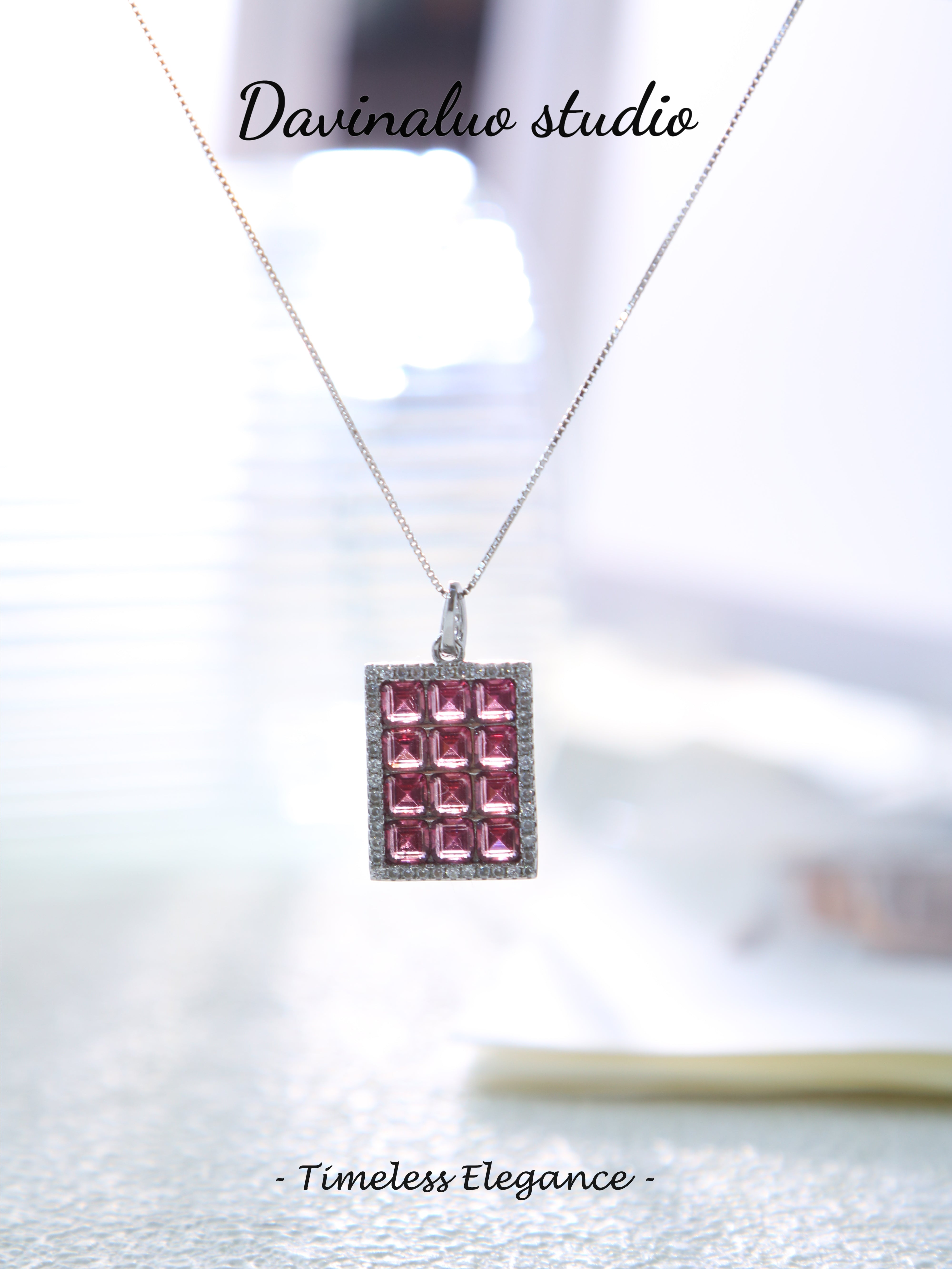 S925 Silver Simple Square Cut Garnet Pendant