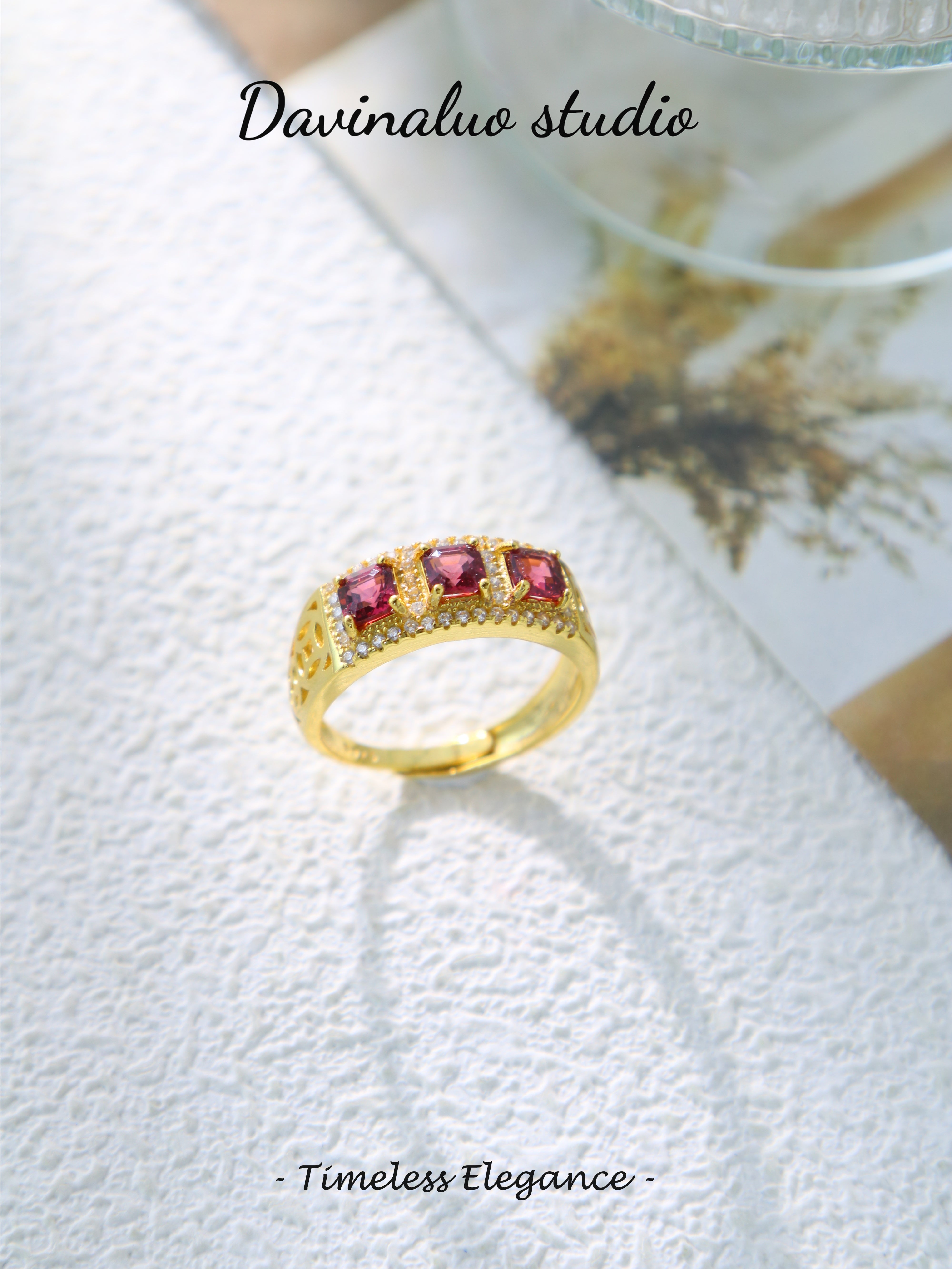 S925 Gold Simple Square Cut Garnet Ring