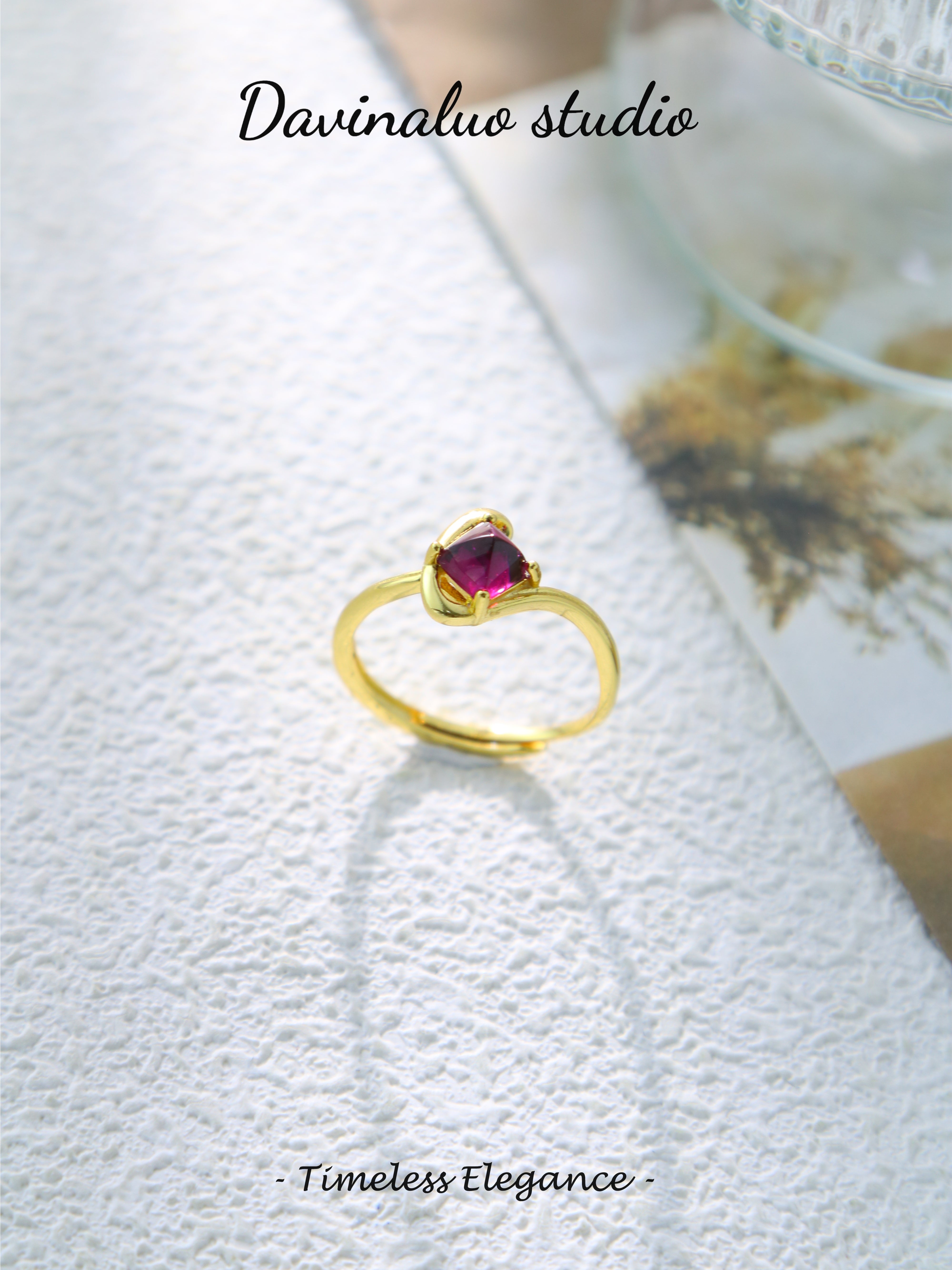S925 Gold Simple Cushion Cut Garnet Ring