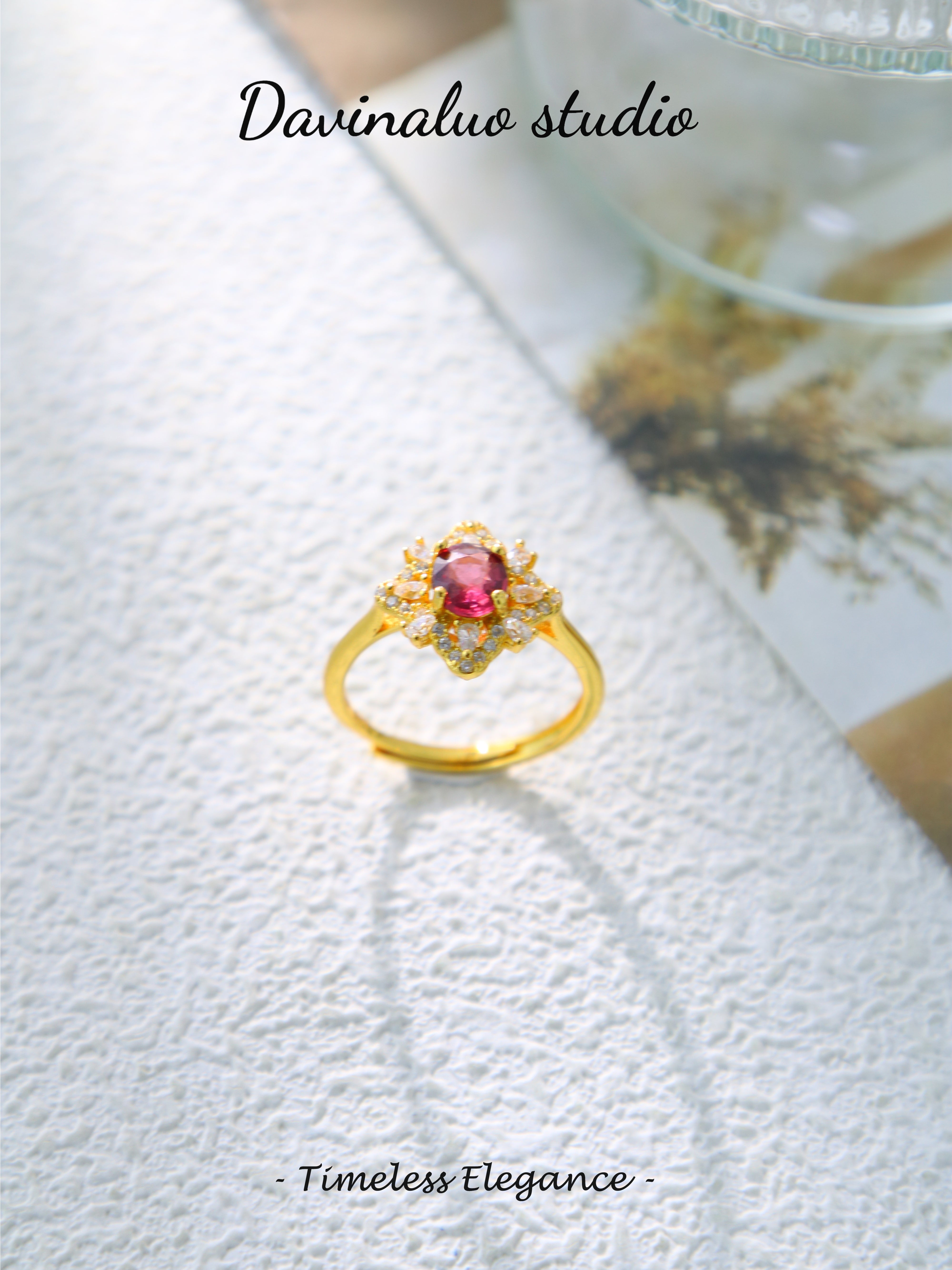 S925 Gold Simple Oval Cut Garnet Ring