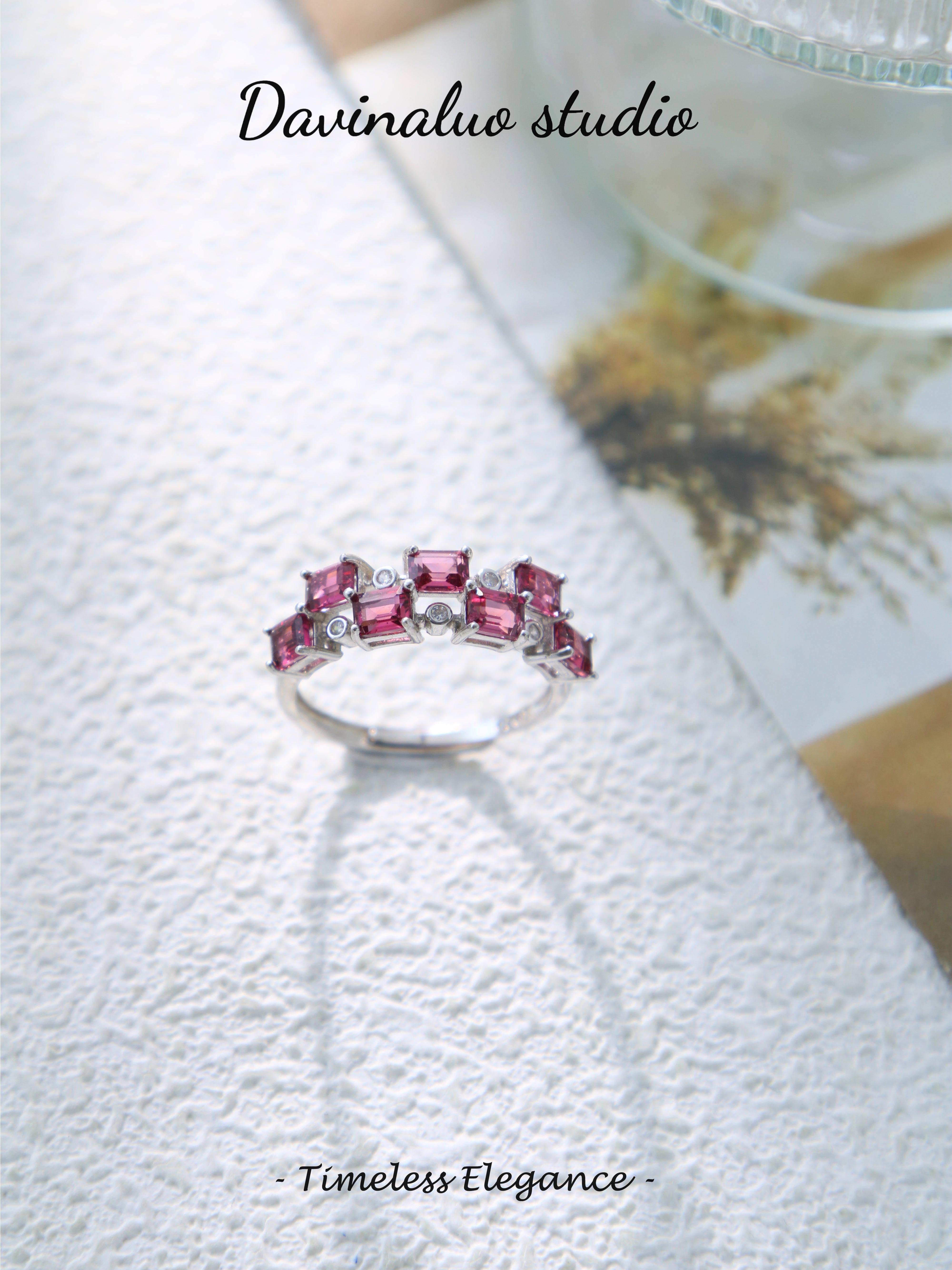 S925 Silver Simple Emerald Cut Garnet Ring
