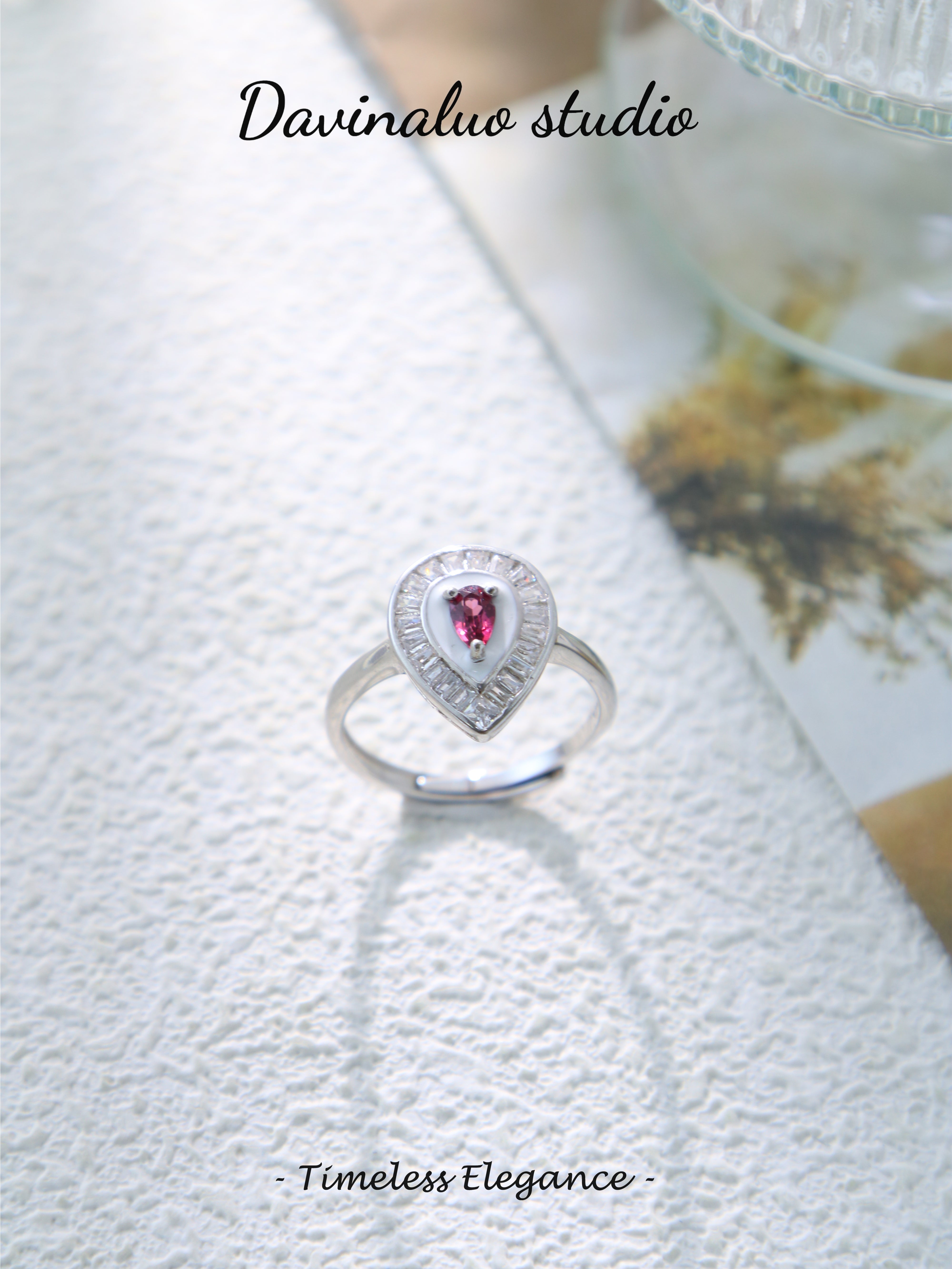 S925 Silver Simple Pear Cut Garnet Ring