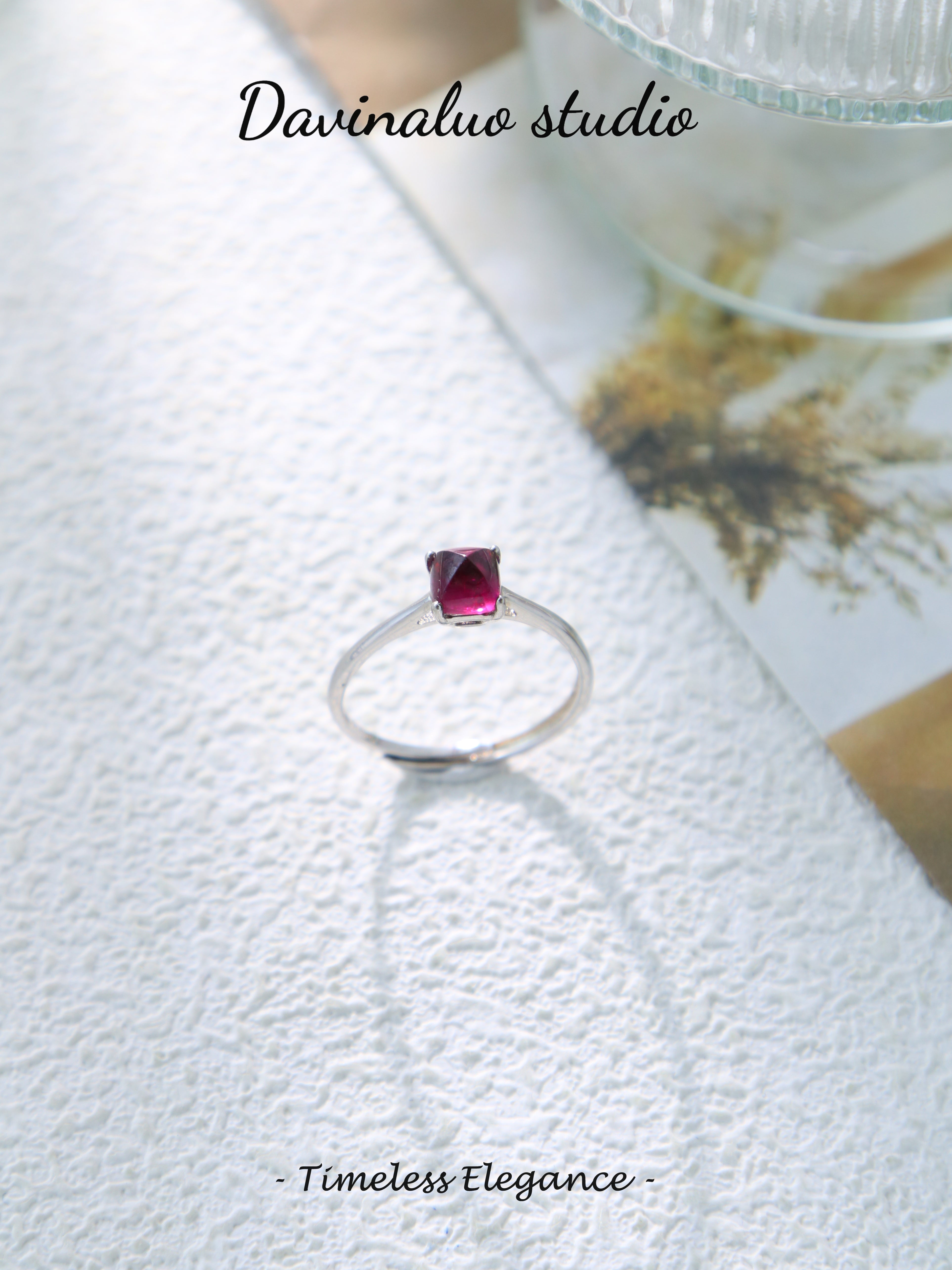 S925 Silver Simple Cushion Cut Garnet Ring