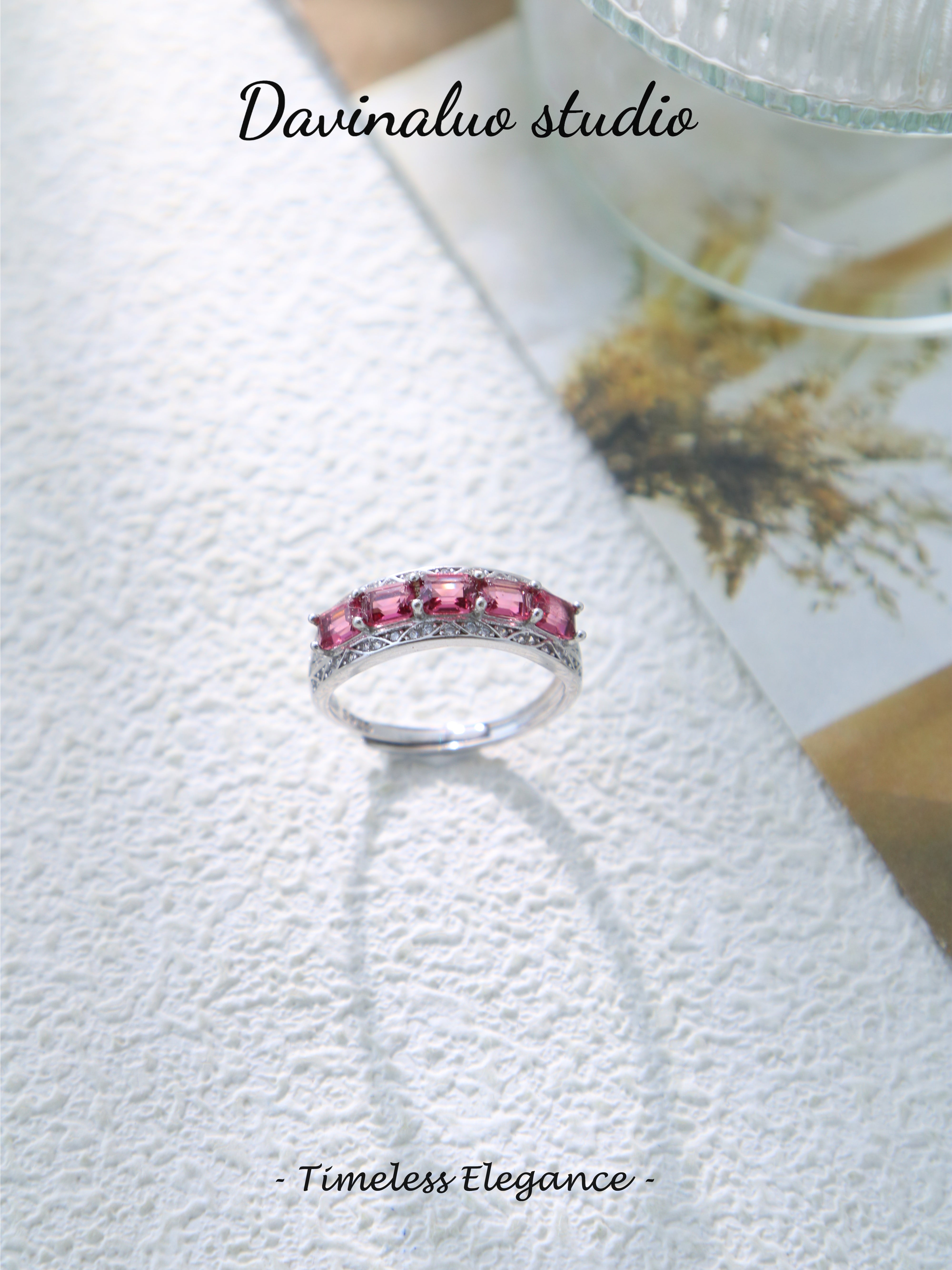 S925 Silver Simple Emerald Cut Garnet Ring
