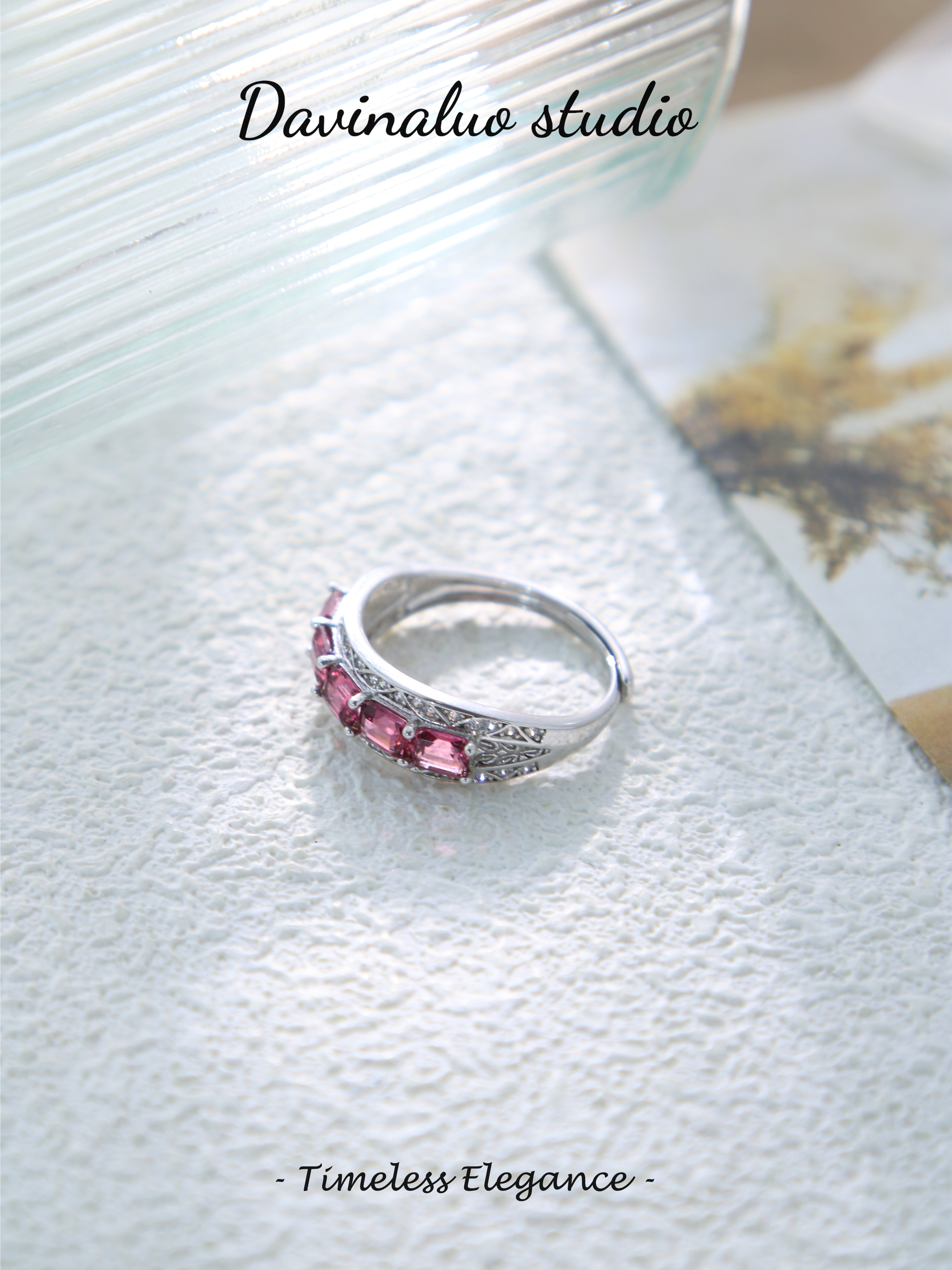 S925 Silver Simple Emerald Cut Garnet Ring