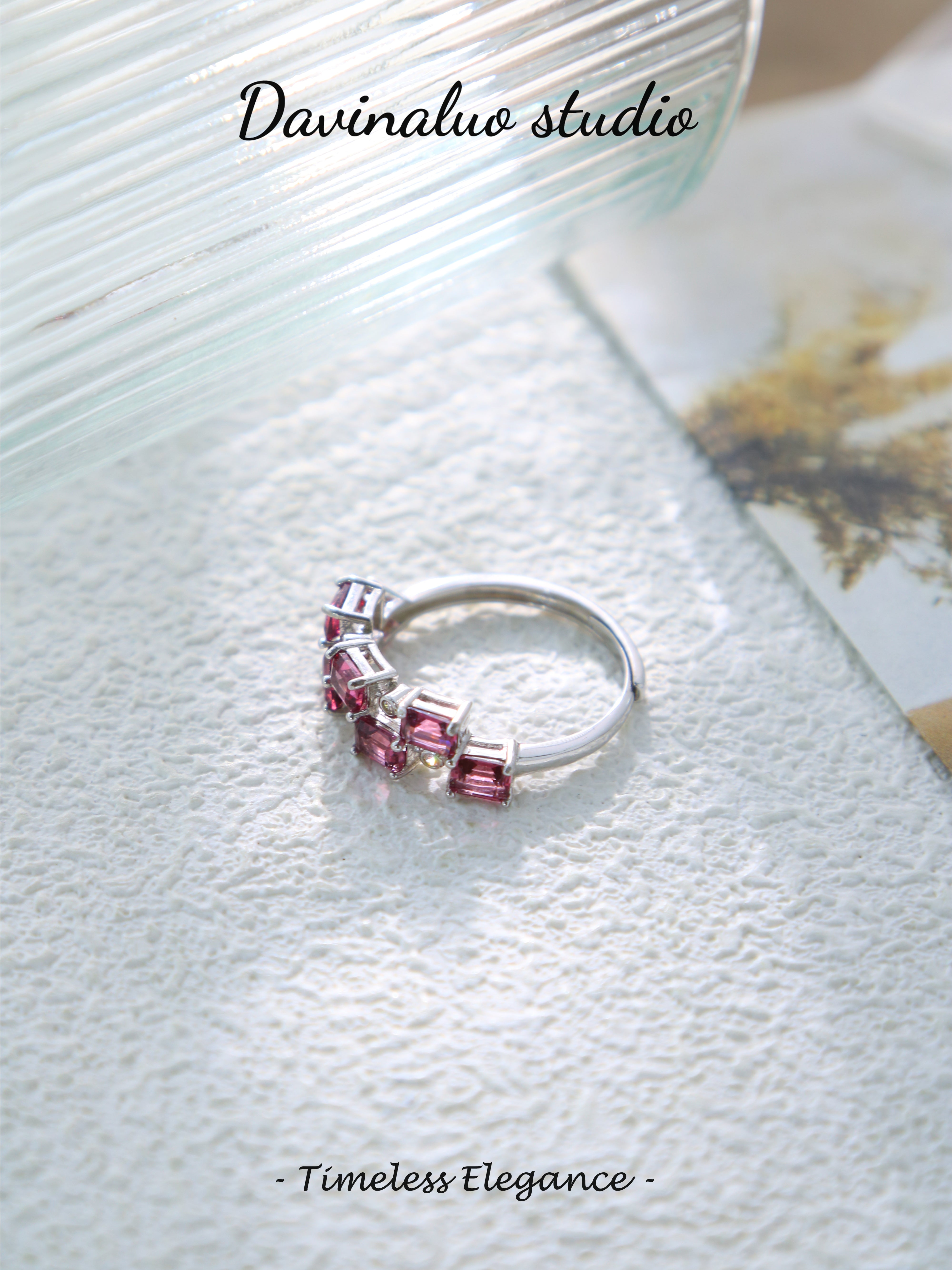 S925 Silver Simple Emerald Cut Garnet Ring