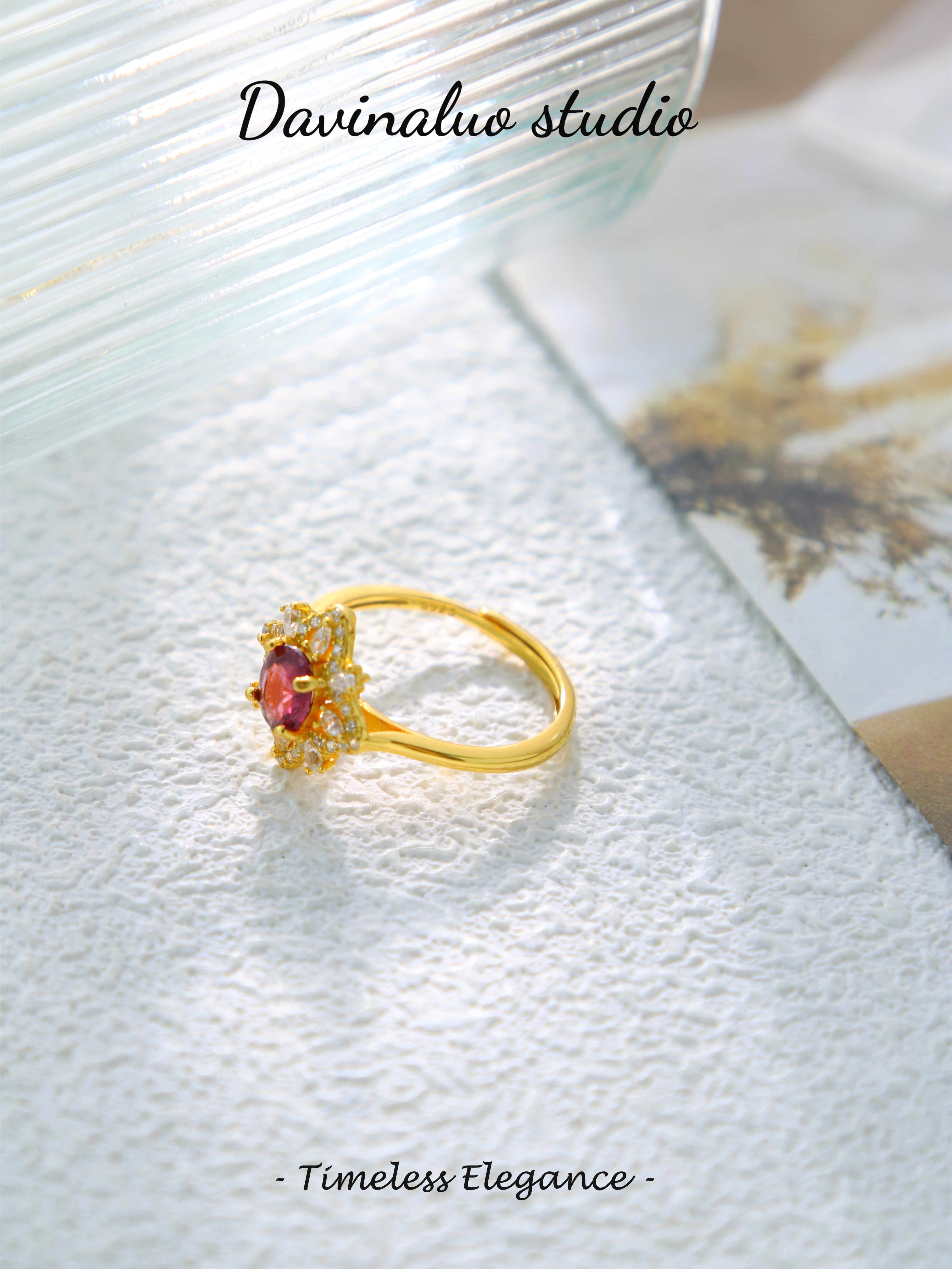 S925 Gold Simple Oval Cut Garnet Ring