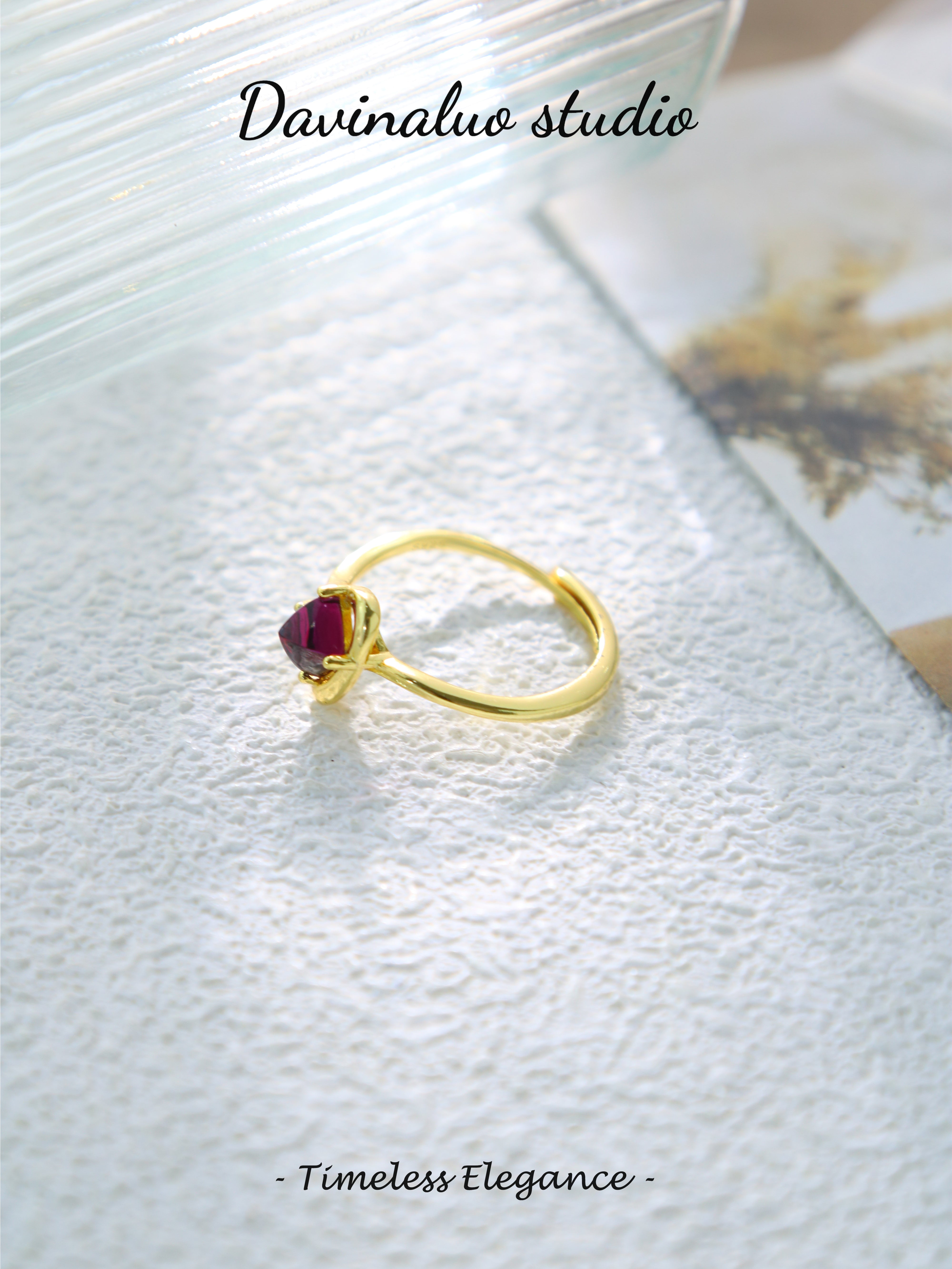 S925 Gold Simple Cushion Cut Garnet Ring
