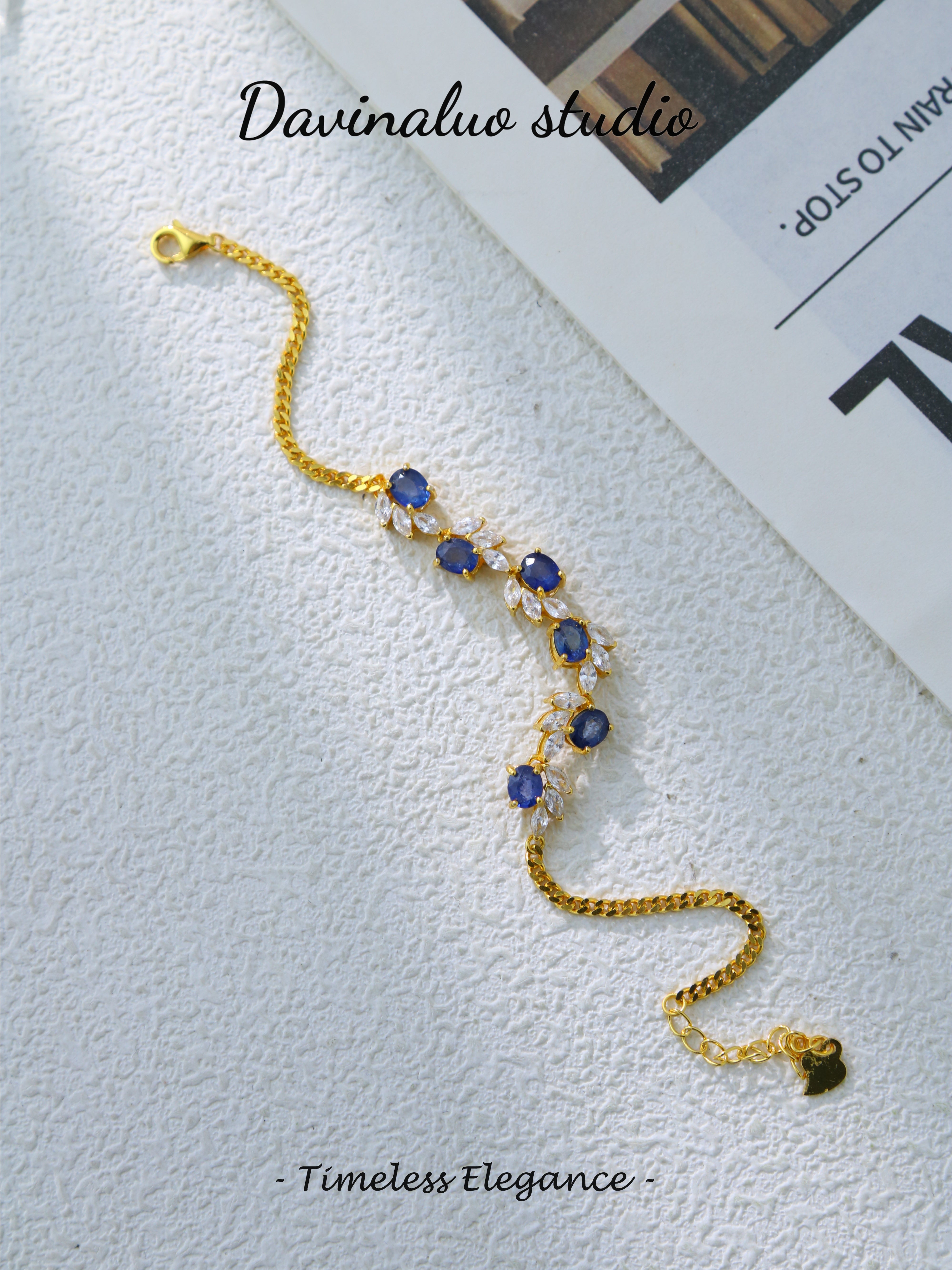 S925 Gold Simple Oval Cut Sapphire Bracelet