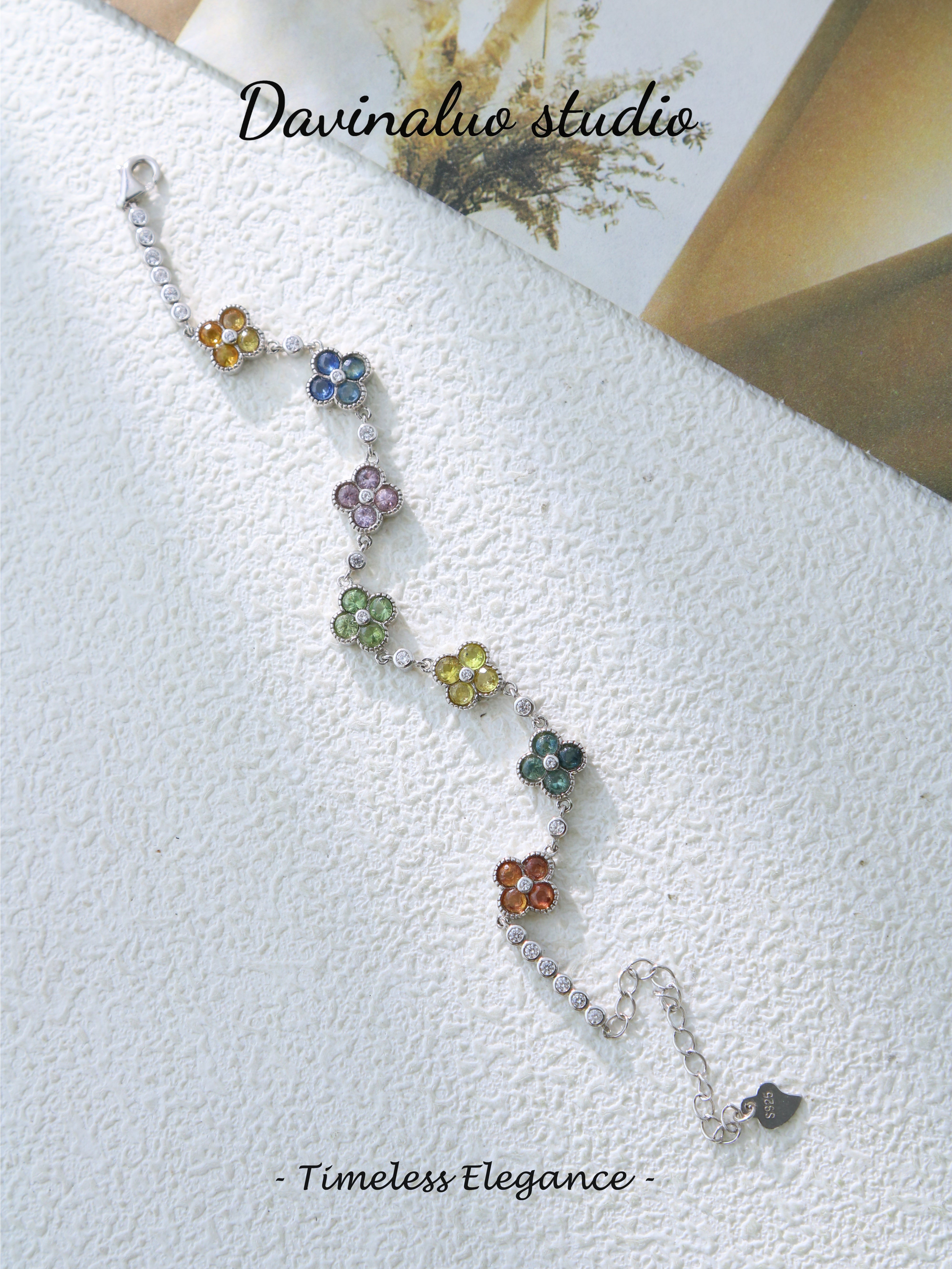 S925 Silver Simple Circular Cut Sapphire Bracelet