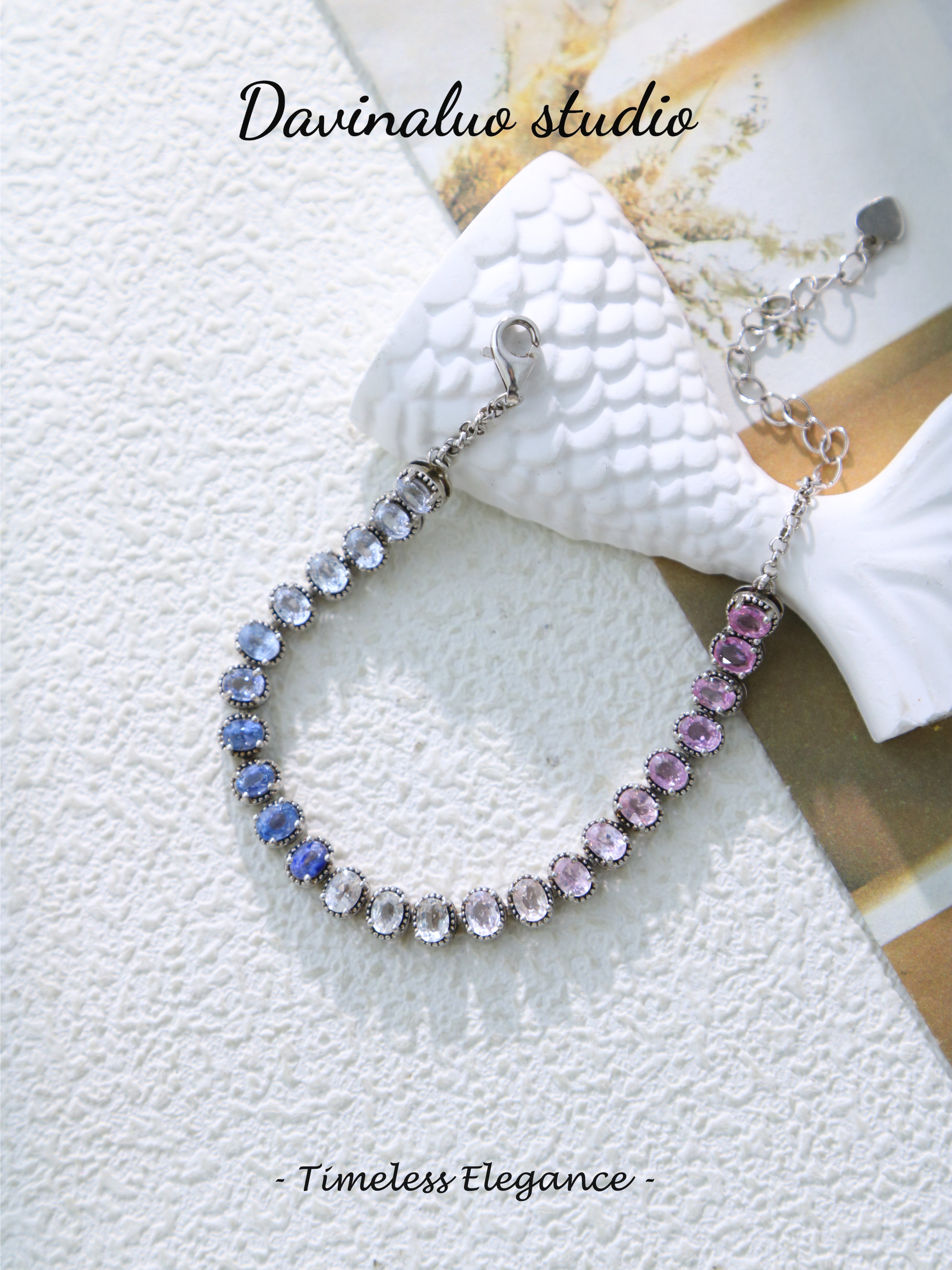 S925 Silver Simple Oval Cut Sapphire Bracelet